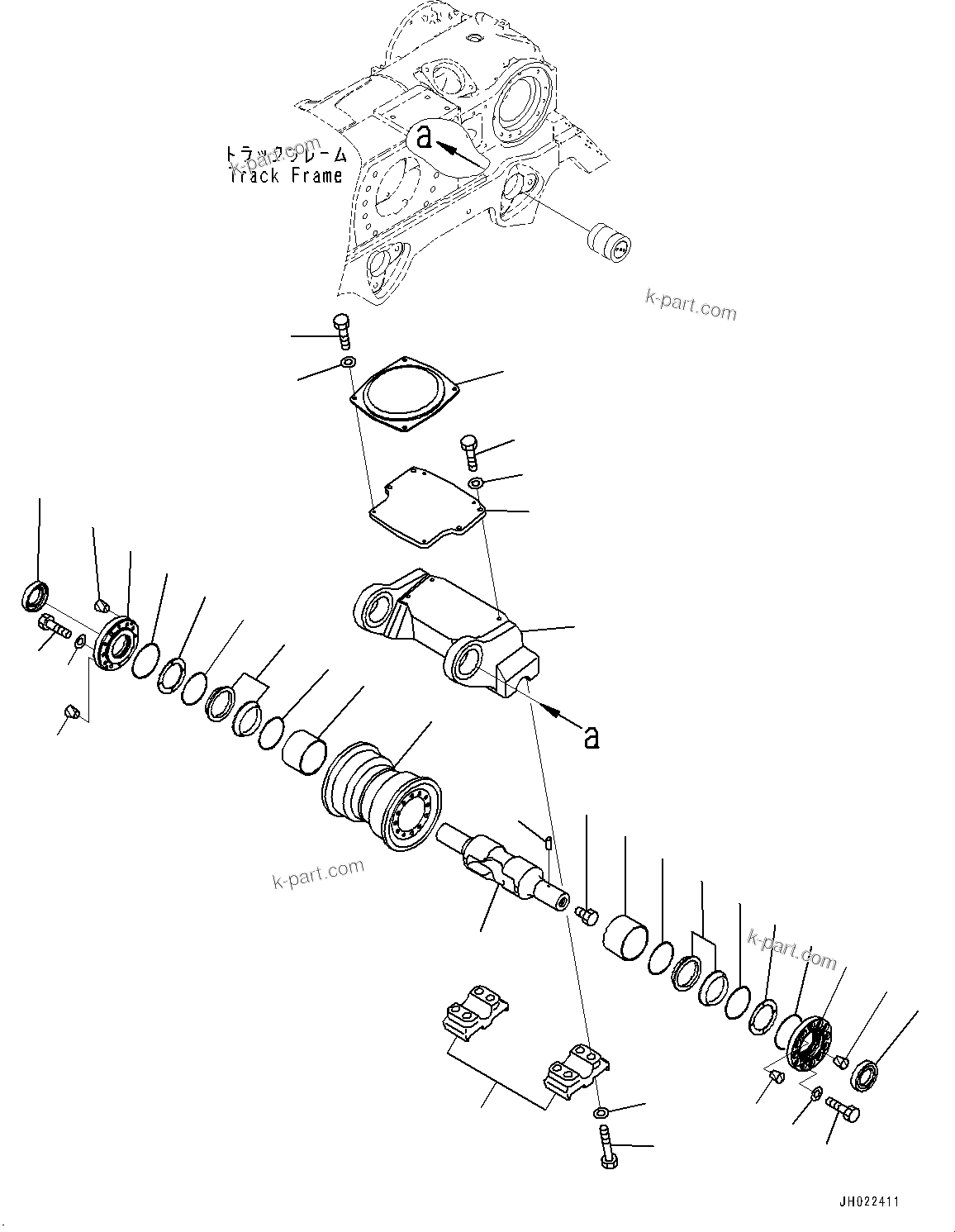 Komatsu parts book diagram for D375AI-8 S/N 81001-UP: TRACK FRAME, 5TH BOGIE AND TRACK ROLLER, L.H. (COLD AREA SPECIFICATION A (-30 DEG C))(#80094-)