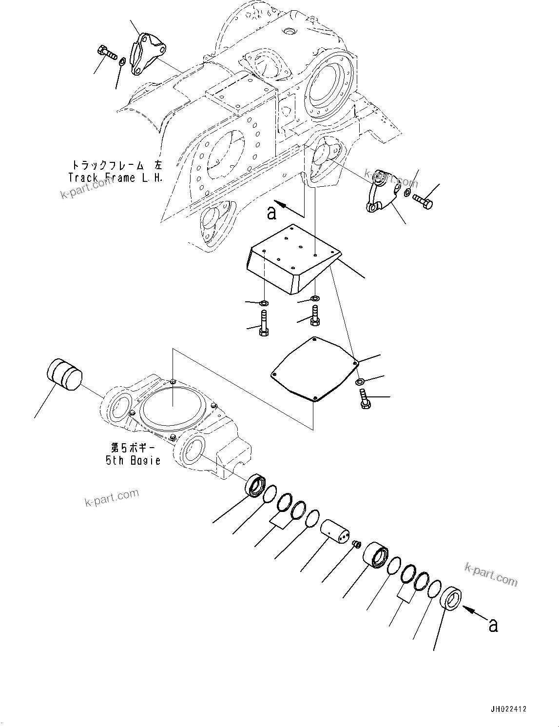 Komatsu parts book diagram for D375AI-8 S/N 81001-UP: TRACK FRAME, 5TH BOGIE MOUNTING, L.H. (COLD AREA SPECIFICATION A (-30 DEG C))(#80094-)