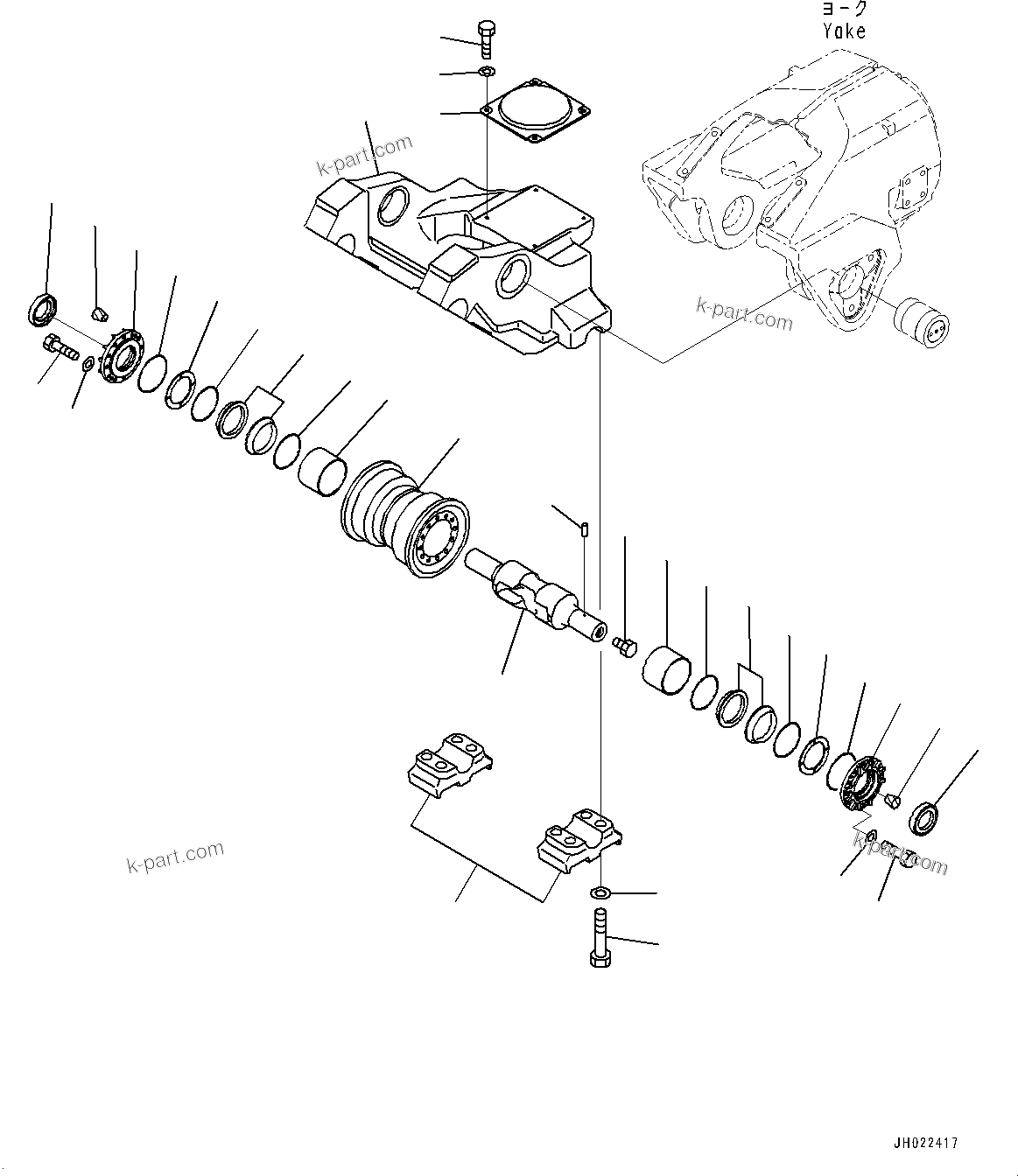 Komatsu parts book diagram for D375AI-8 S/N 81001-UP: TRACK FRAME, 1ST BOGIE AND TRACK ROLLER, L.H. (COLD AREA SPECIFICATION A (-30 DEG C))(#80015-80093)