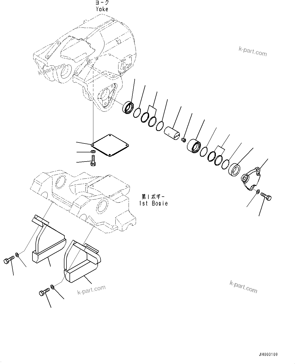 Komatsu parts book diagram for D375AI-8 S/N 81001-UP: TRACK FRAME, 1ST BOGIE MOUNTING, L.H.(#80094-)
