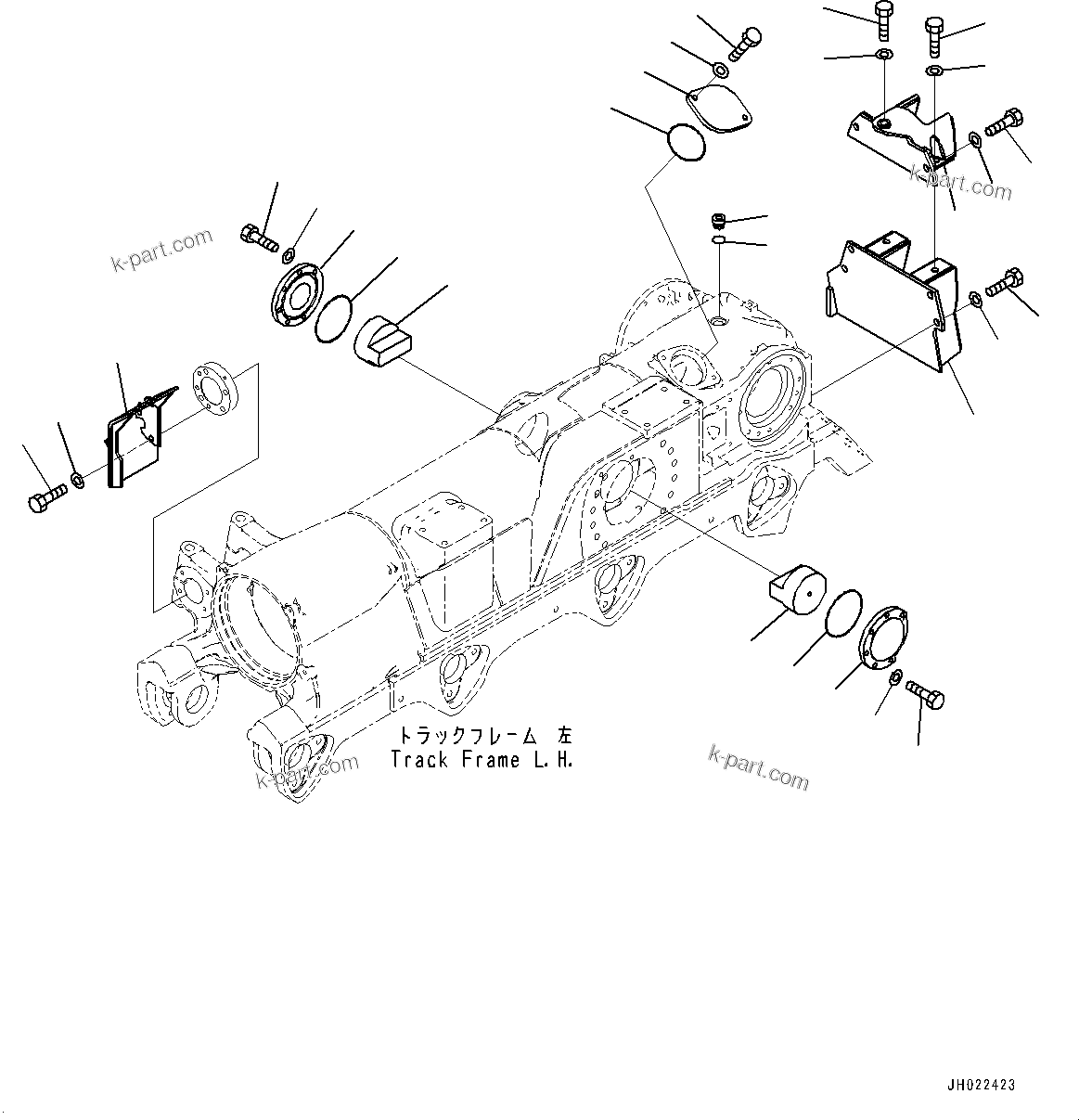 Komatsu parts book diagram for D375AI-8 S/N 81001-UP: TRACK FRAME, REAR COVER AND CUSHION MOUNTING, L.H.(#80015-80093)