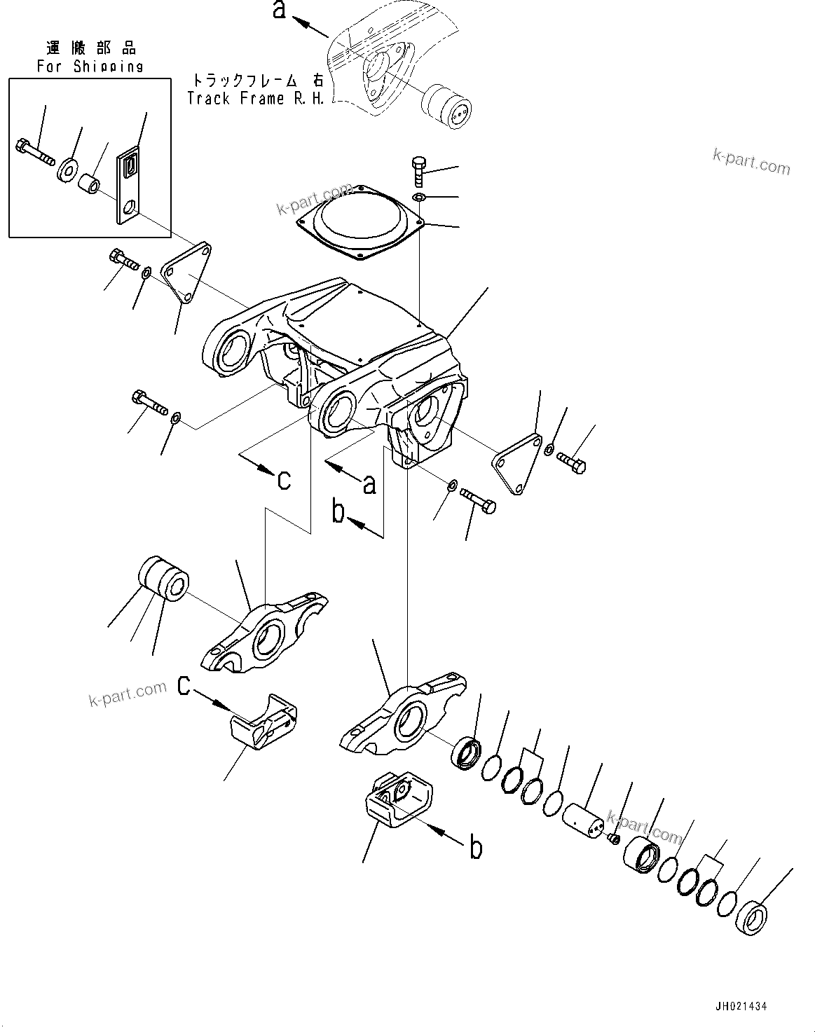 Komatsu parts book diagram for D375AI-8 S/N 81001-UP: TRACK FRAME, 2ND AND 3RD BOGIE, R.H. (COLD AREA SPECIFICATION A (-30 DEG C))(#80094-)