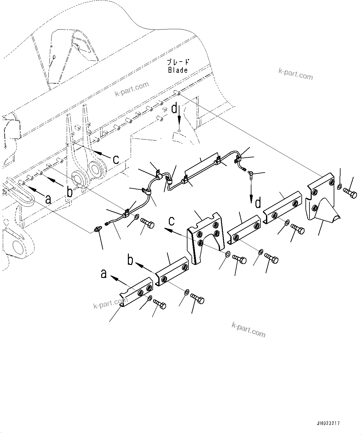Komatsu parts book diagram for D375AI-8 S/N 81001-UP: DOZER BLADE, REMOTE GREASE PIPING(#80015-)