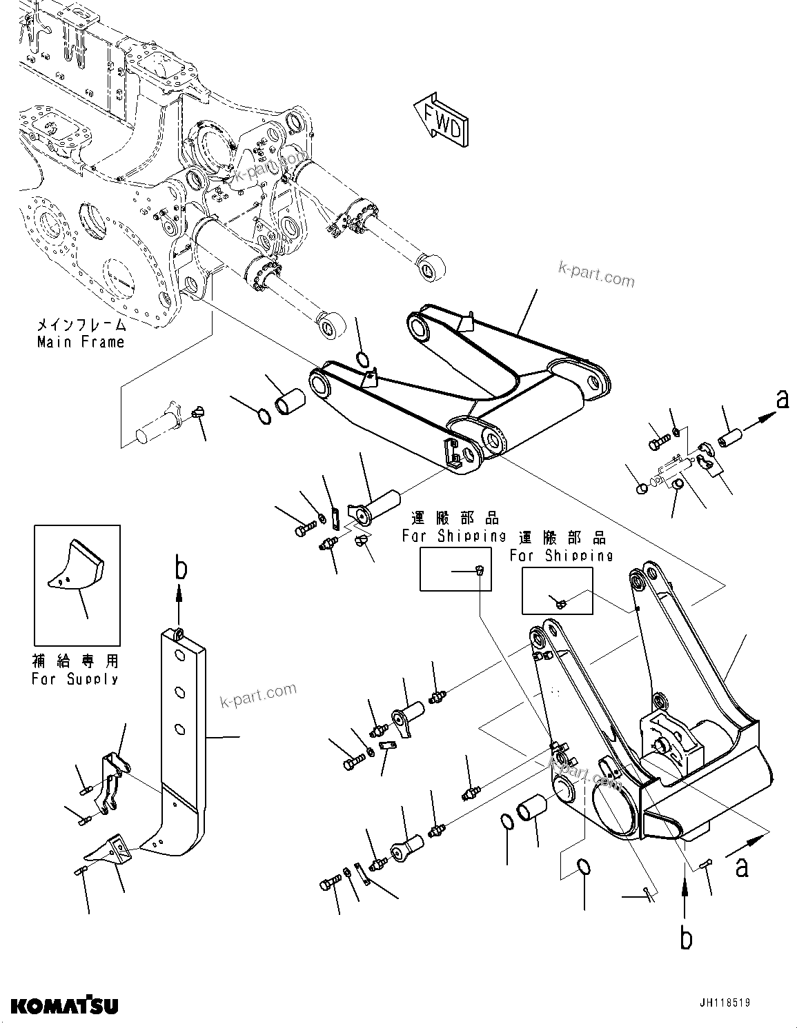 Komatsu parts book diagram for D375AI-8 S/N 81001-UP: RIPPER, BEAM AND ARM (VARIABLE DIGGING ANGLE GIANT TYPE, CENTRALIZED LUBRICATION)(#80015-)