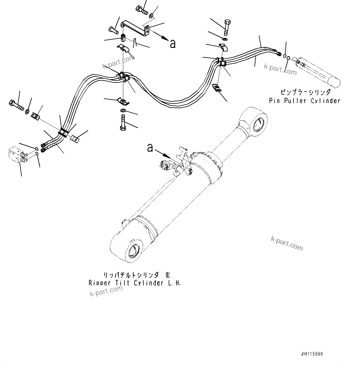 Komatsu parts book diagram for D375AI-8 S/N 81001-UP: RIPPER, PIN PULLER CYLINDER PIPING(#80015-)