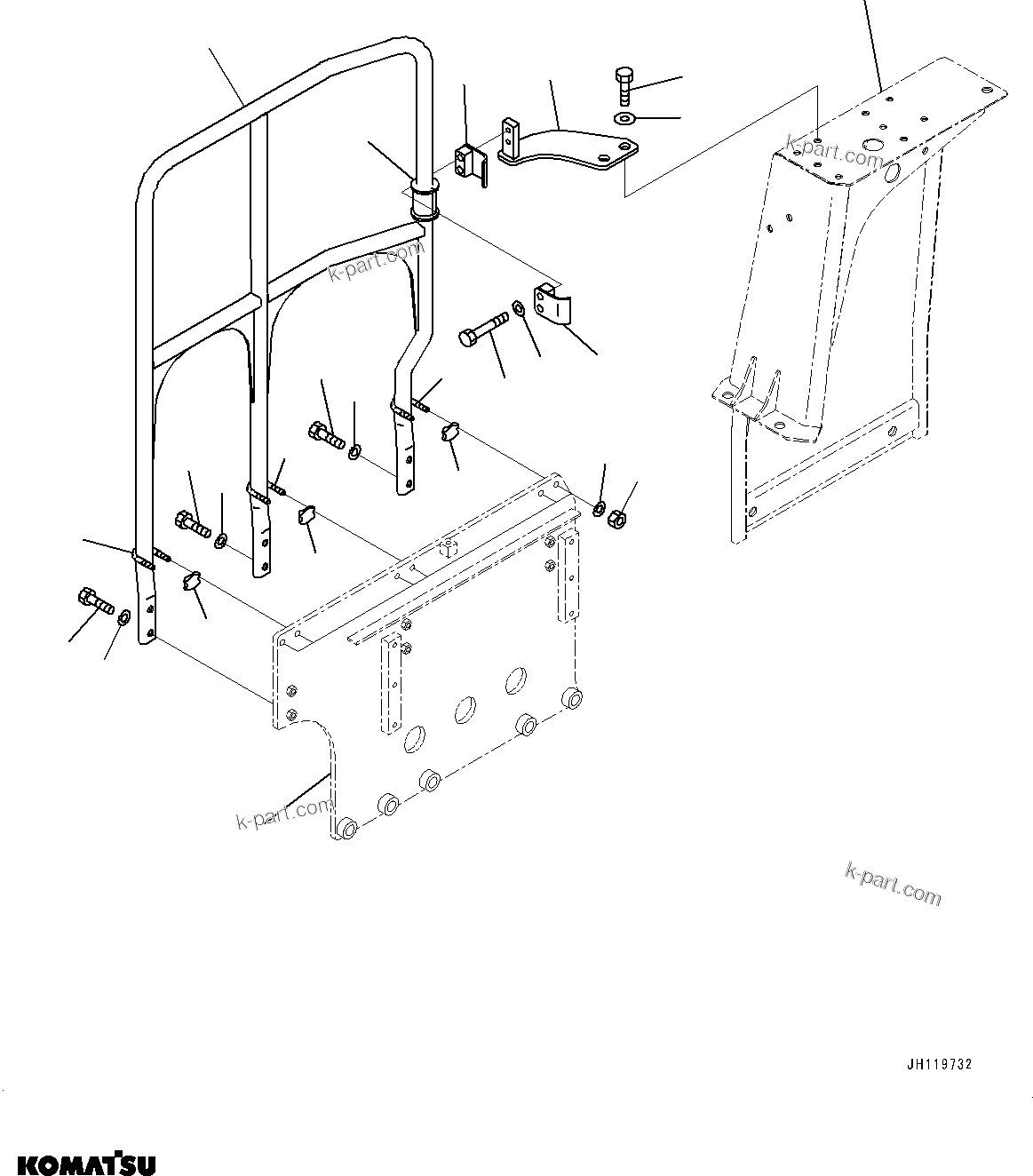 Komatsu parts book diagram for D375AI-8 S/N 81001-UP: HANDRAIL, (#80001-)
