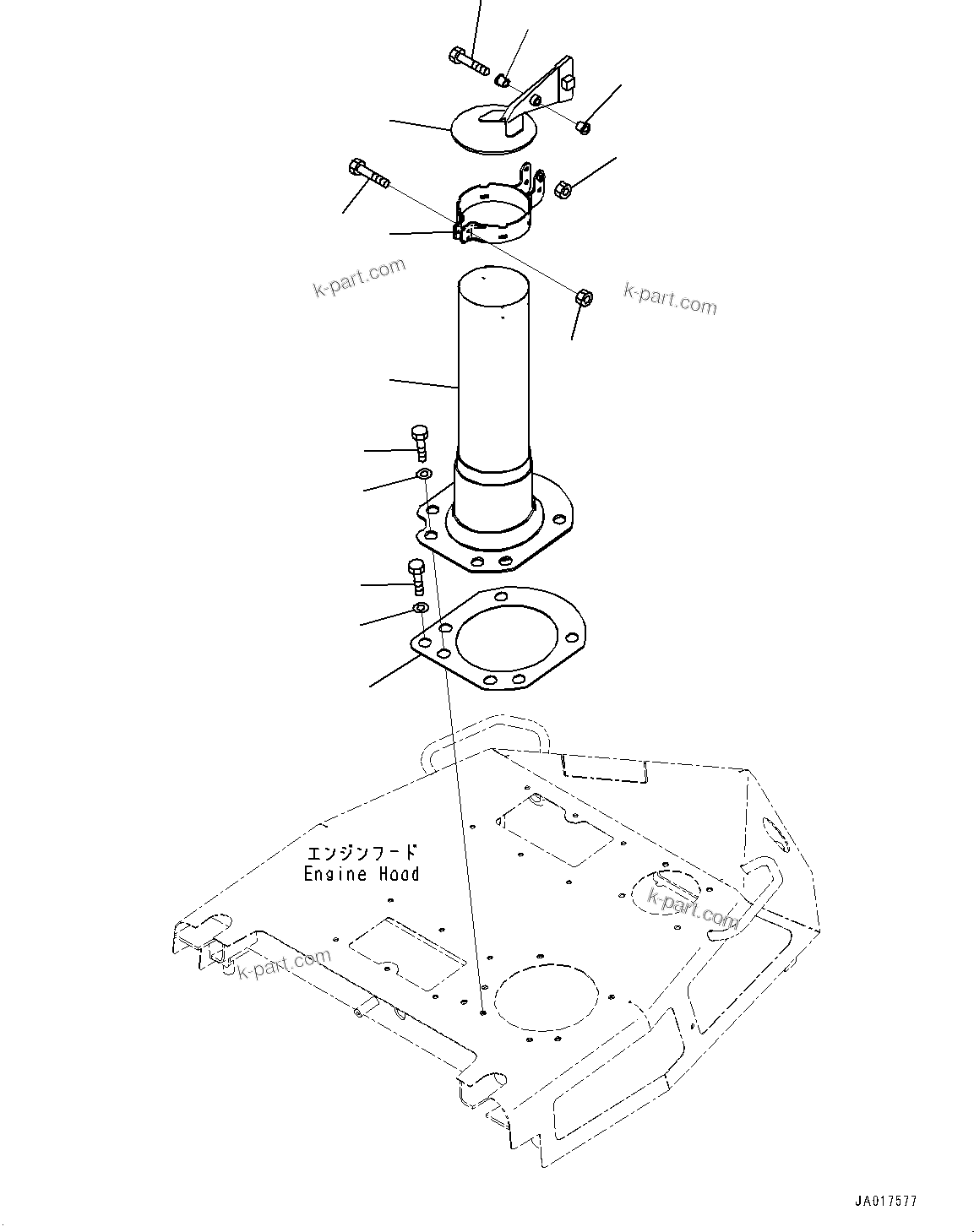 Komatsu parts book diagram for D85PX-18E0 S/N 26001-UP: EXHAUST PIPE, (#22001-)