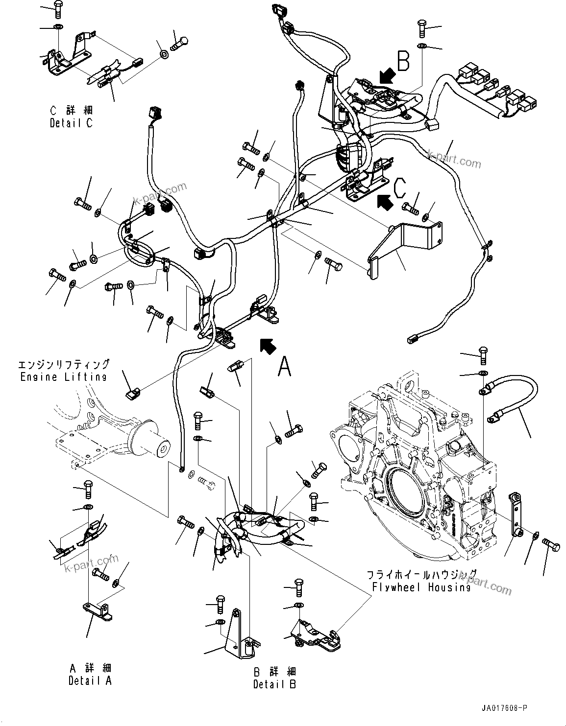 Komatsu parts book diagram for D85PX-18E0 S/N 26001-UP: ENGINE WIRING HARNESS, WIRING HARNESS(#22001-)