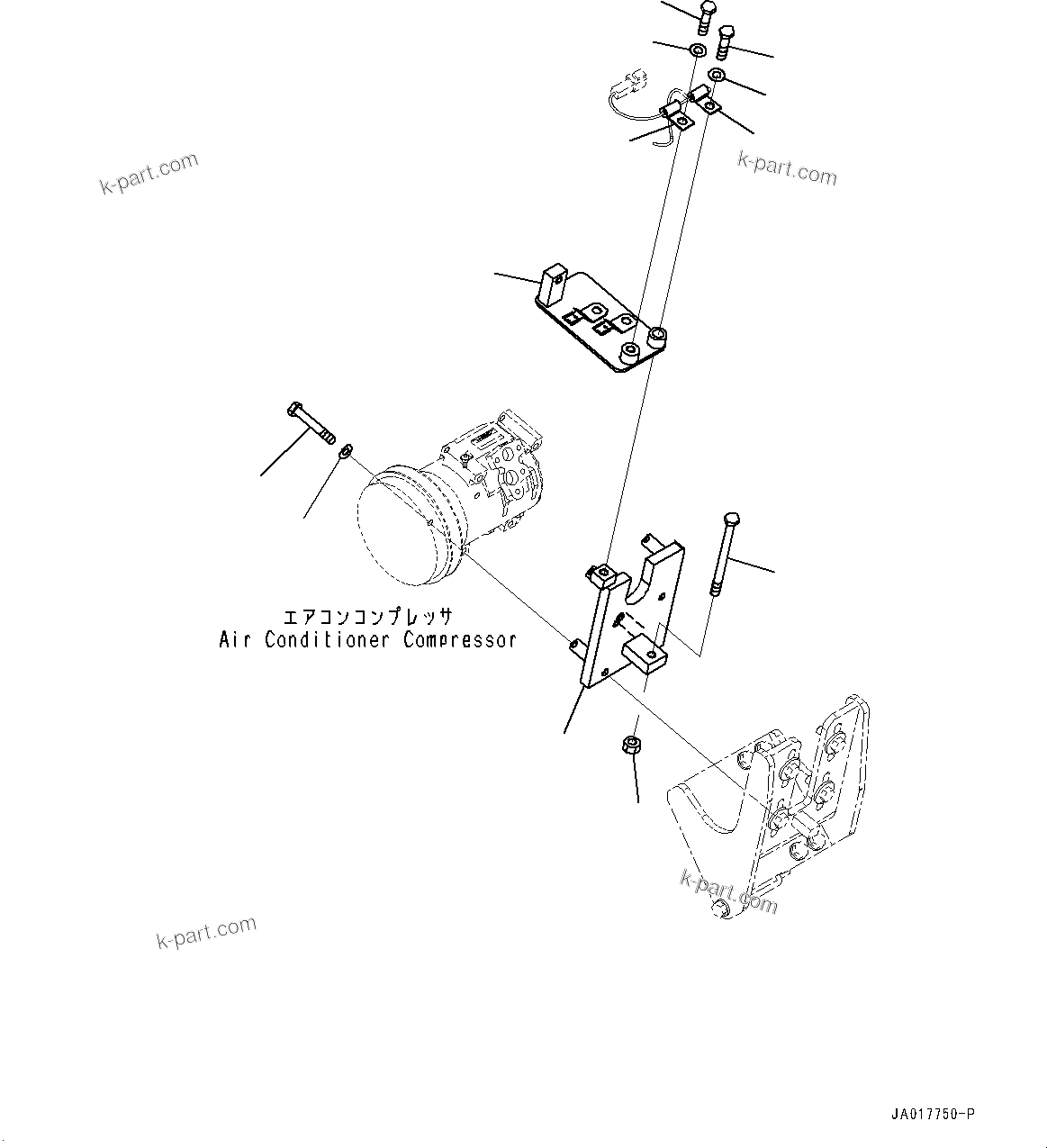 Komatsu parts book diagram for D85PX-18E0 S/N 26001-UP: AIR CONDITIONER COMPRESSOR, BRACKET (1/2)(#22001-)