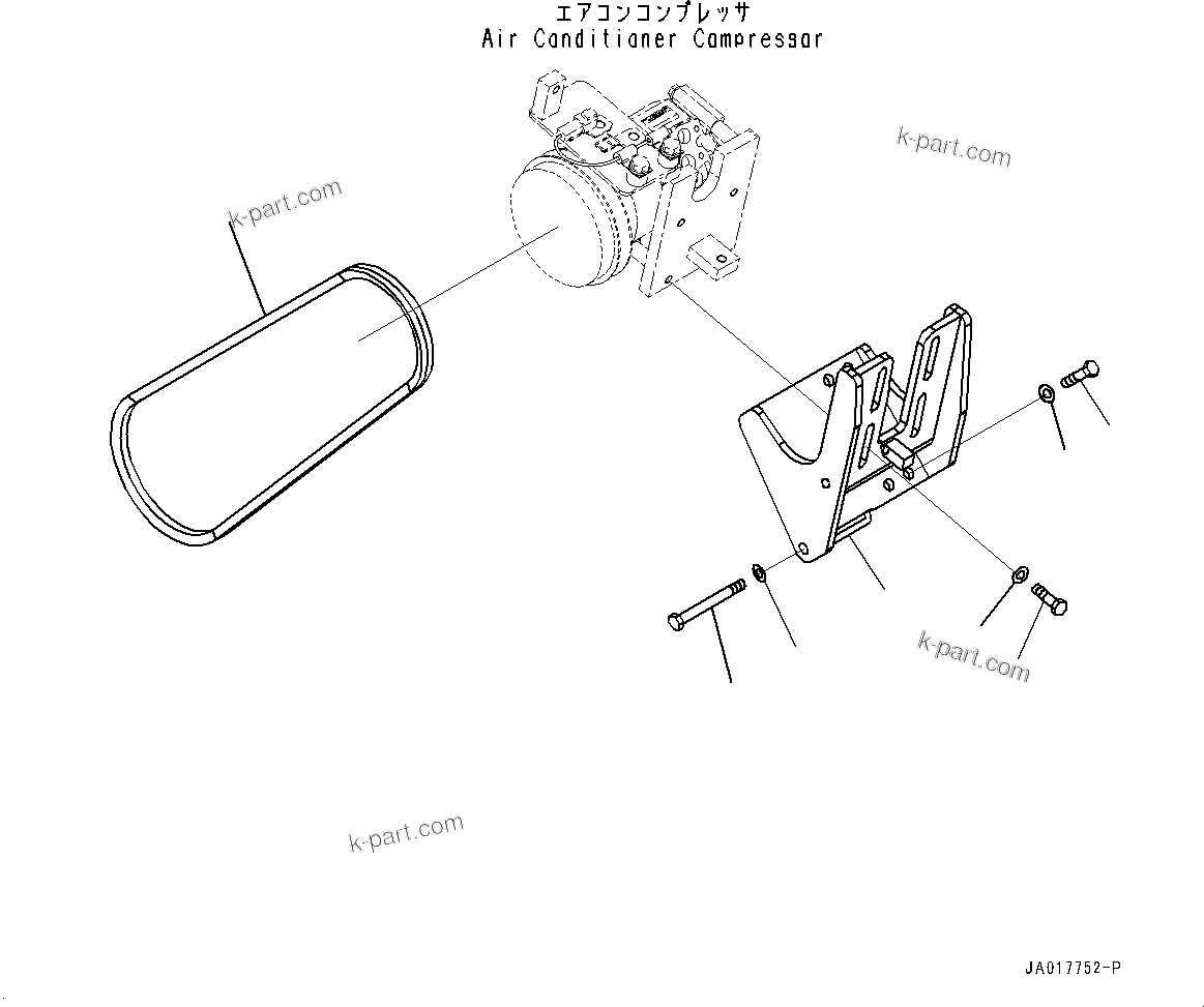 Komatsu parts book diagram for D85PX-18E0 S/N 26001-UP: AIR CONDITIONER COMPRESSOR, V-BELT(#22001-)