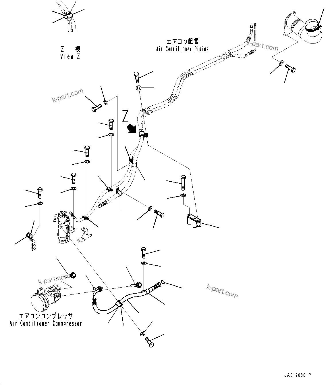 Komatsu parts book diagram for D85PX-18E0 S/N 26001-UP: AIR CONDITIONER COMPRESSOR, PIPING(#22001-)