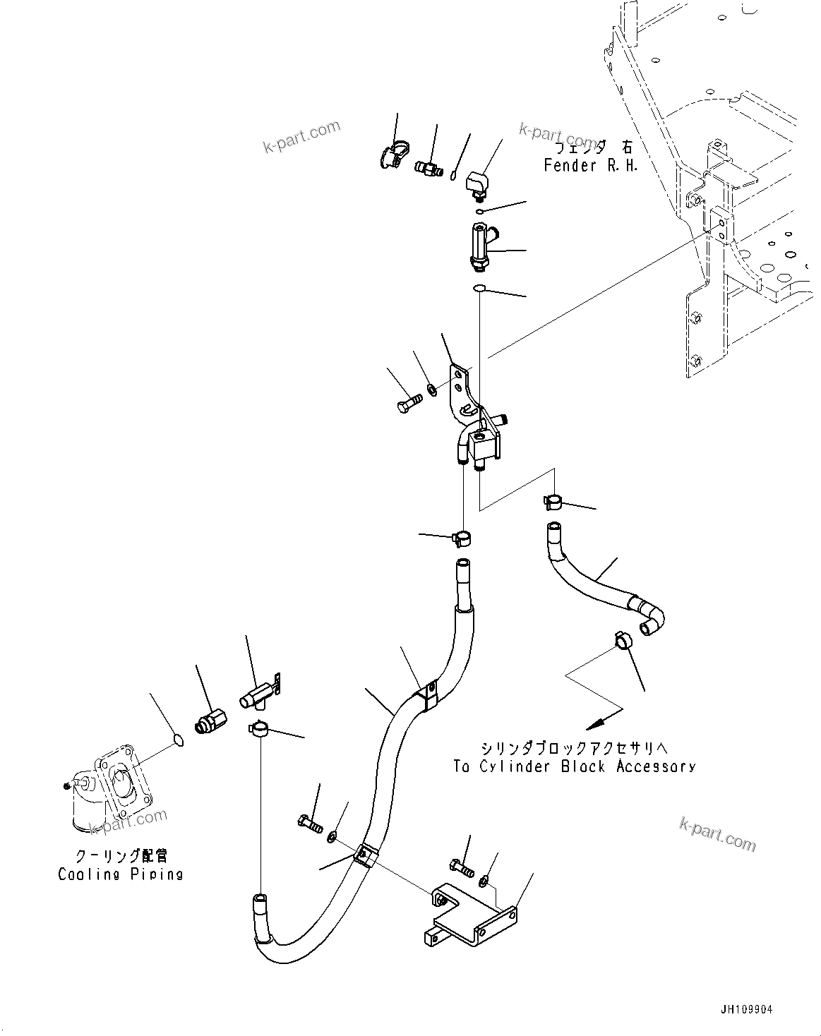 Komatsu parts book diagram for D85PX-18E0 S/N 26001-UP: HEATER PIPING, (#25001-)