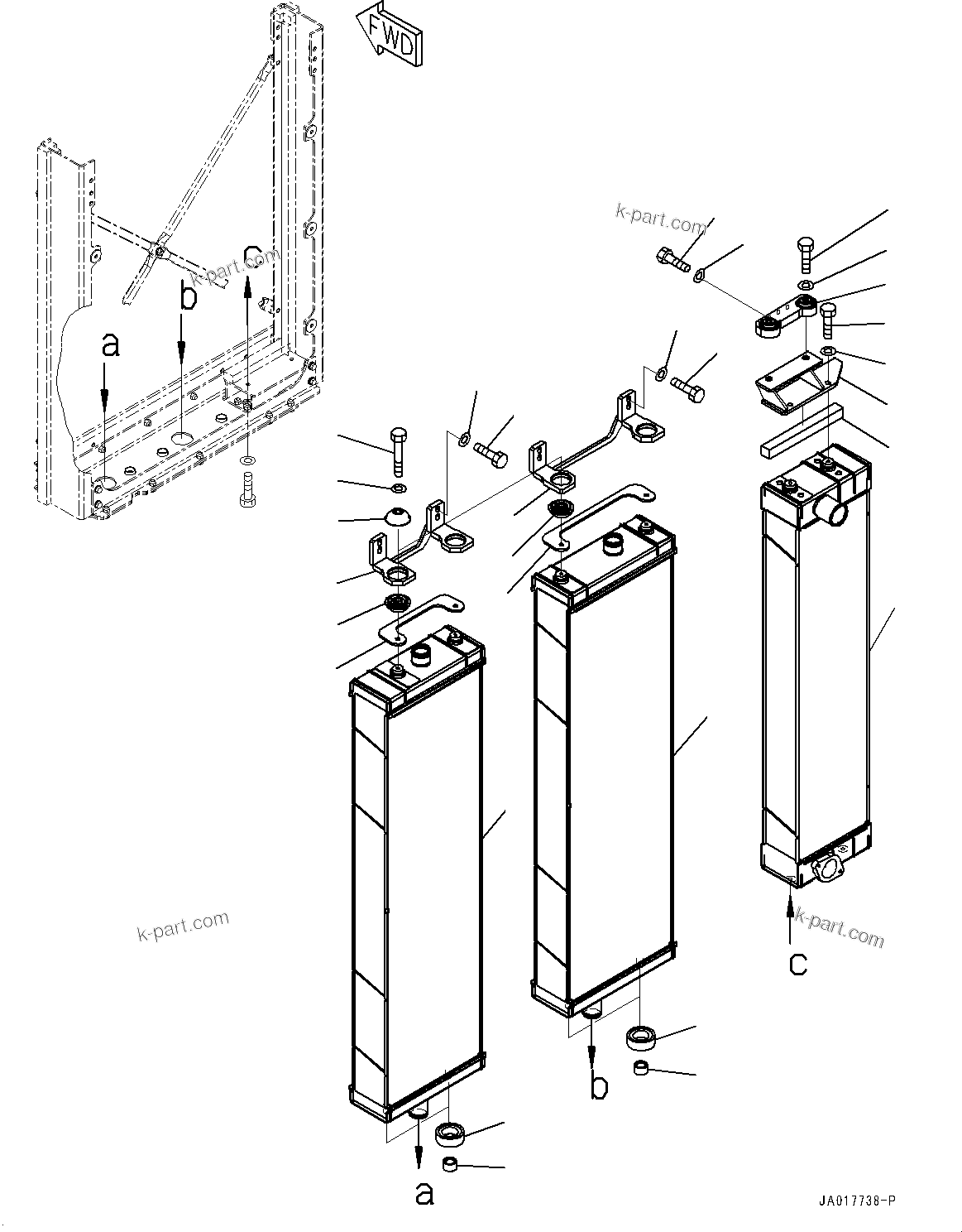 Komatsu parts book diagram for D85PX-18E0 S/N 26001-UP: COOLING SYSTEM, RADIATOR CORE AND AFTERCOOLER(#22001-)