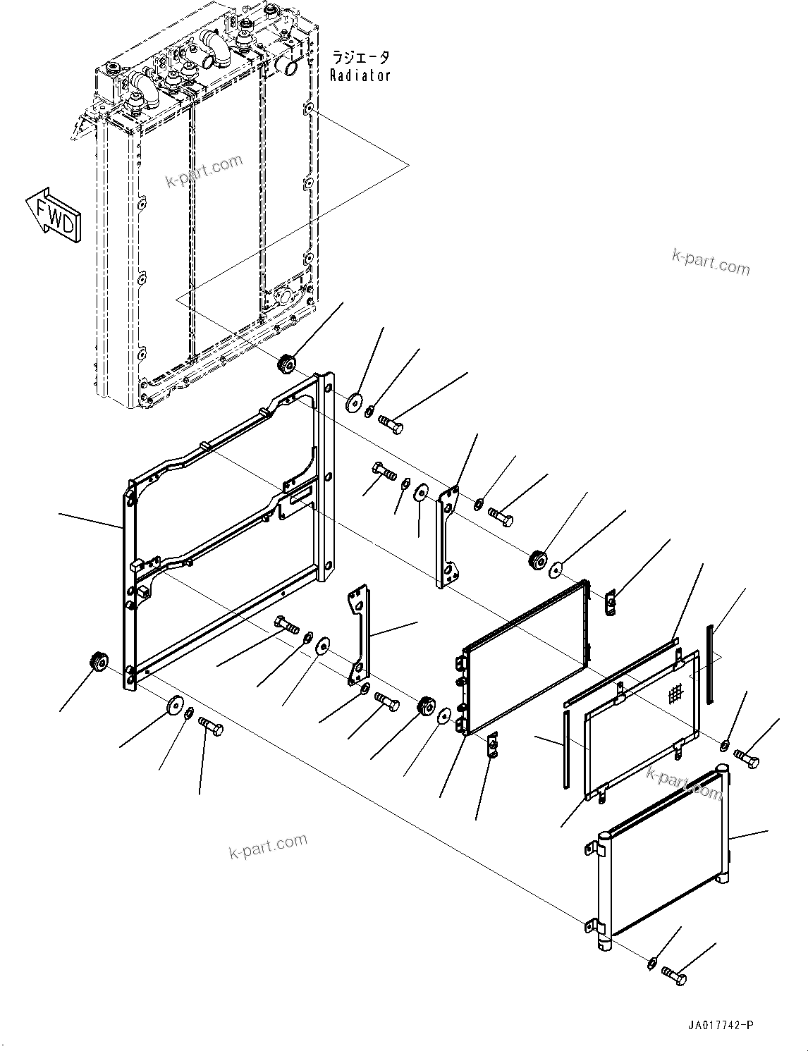 Komatsu parts book diagram for D85PX-18E0 S/N 26001-UP: COOLING SYSTEM, CONDENSER(#22001-)