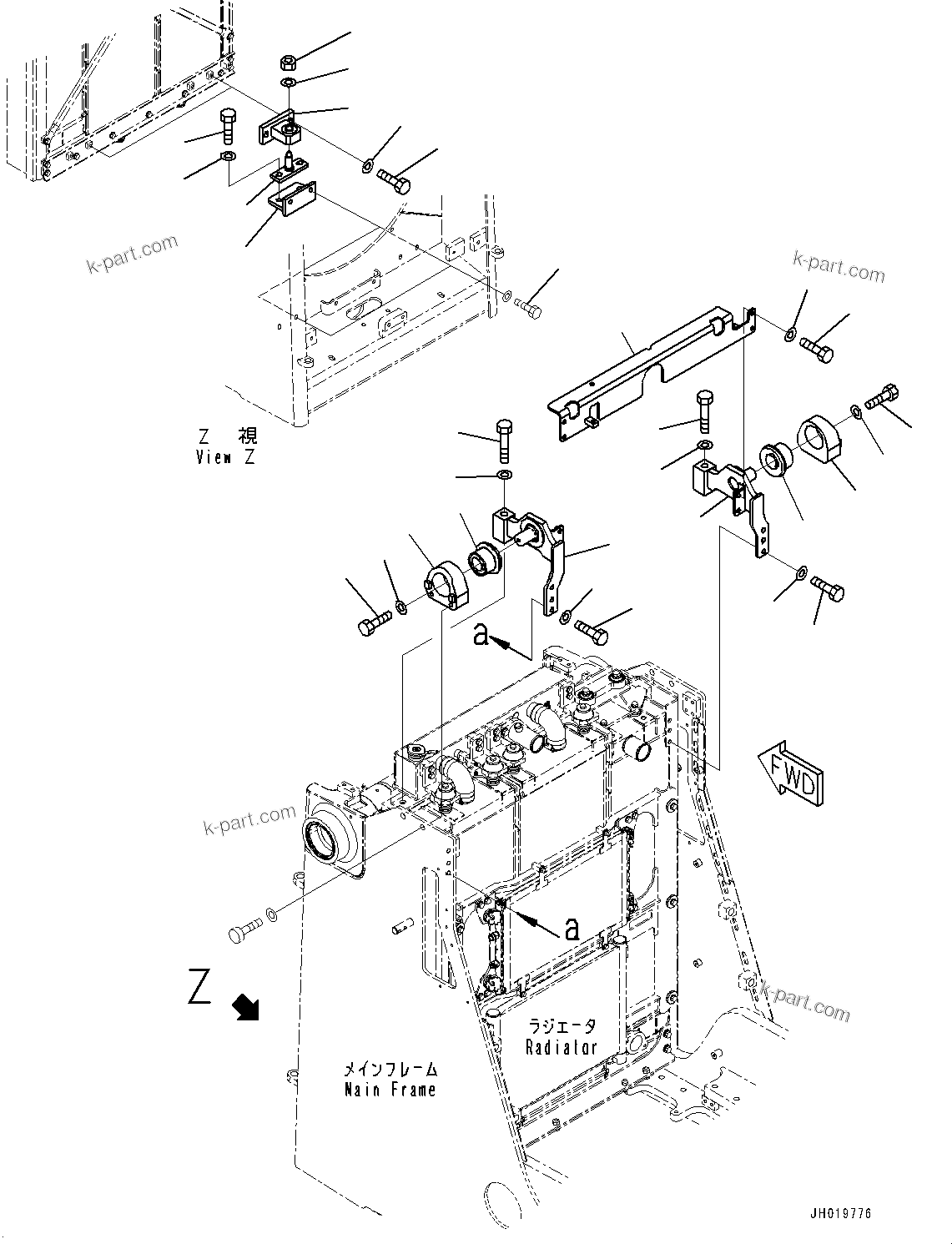 Komatsu parts book diagram for D85PX-18E0 S/N 26001-UP: COOLING SYSTEM, RADIATOR MOUNTING(#22001-)