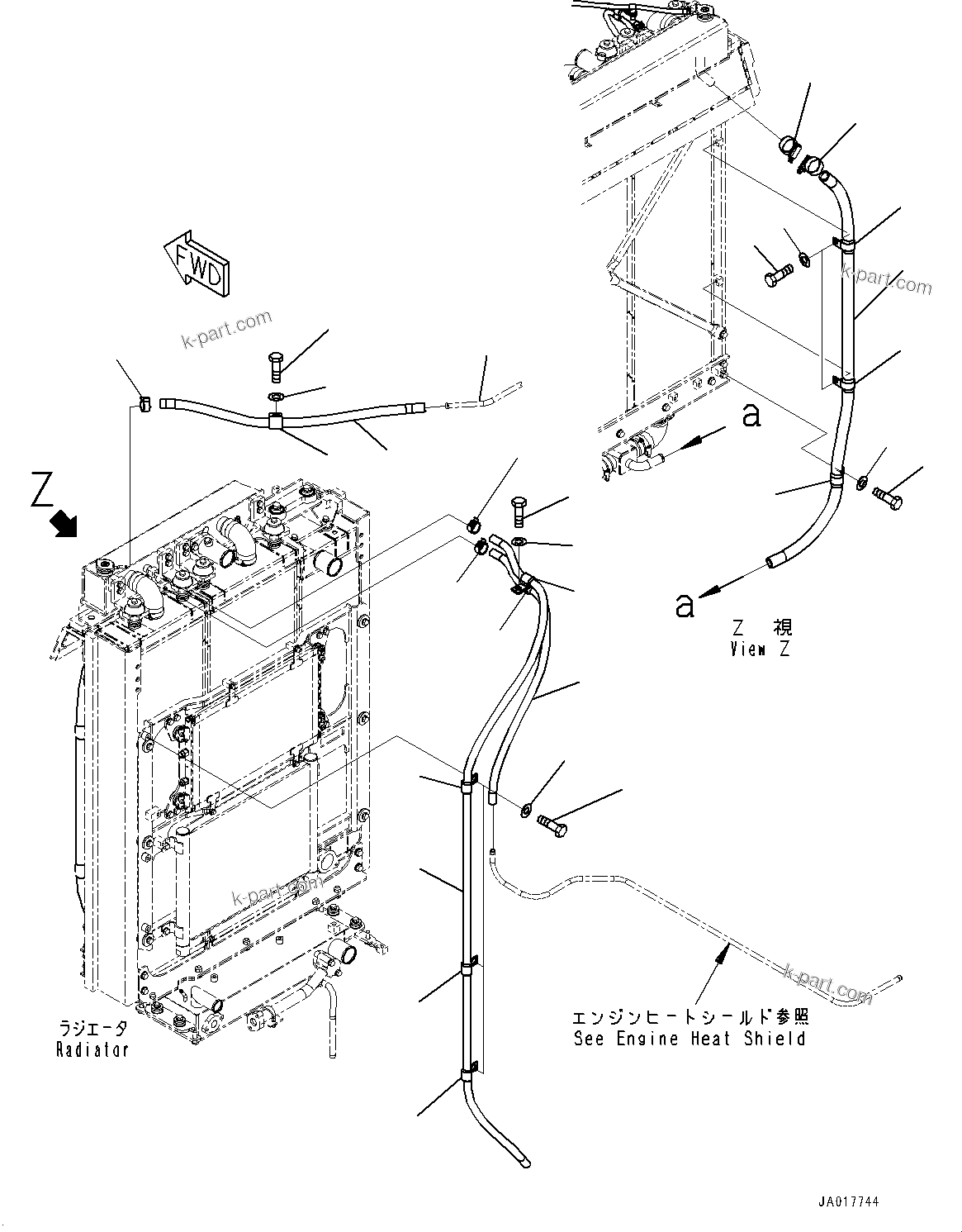 Komatsu parts book diagram for D85PX-18E0 S/N 26001-UP: COOLING SYSTEM, PIPING (1/3)(#22001-23023)
