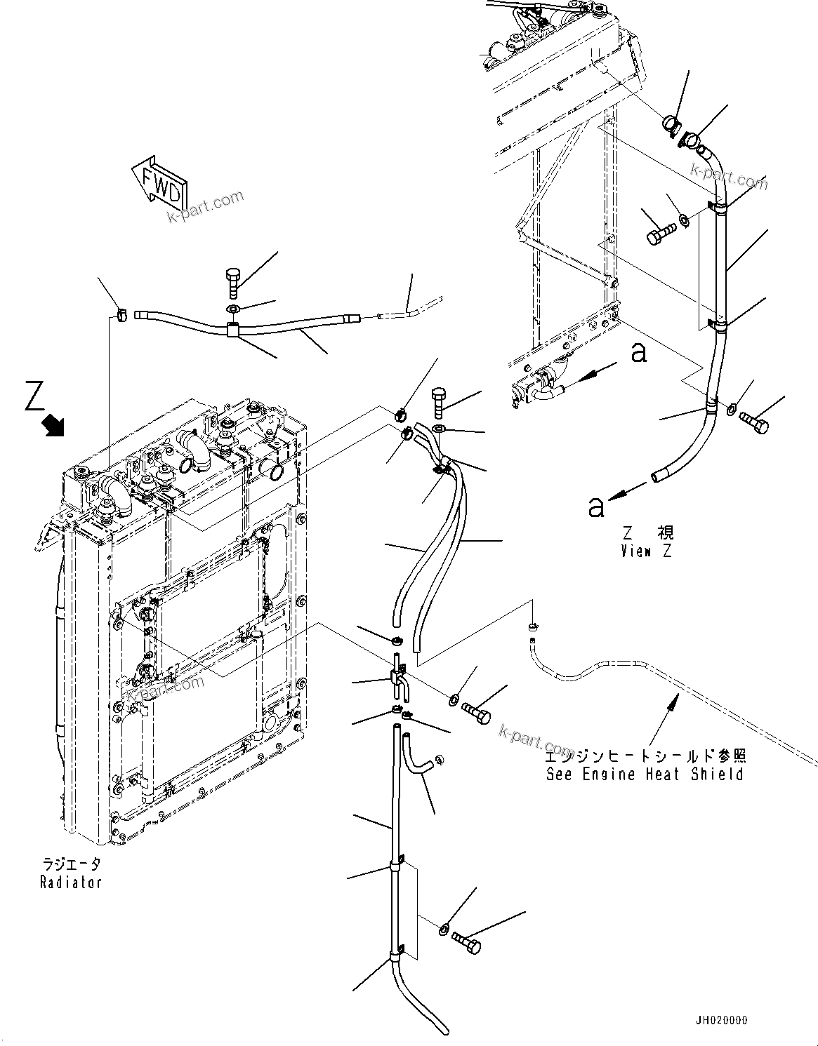 Komatsu parts book diagram for D85PX-18E0 S/N 26001-UP: COOLING SYSTEM, PIPING (1/3)(#23024-)