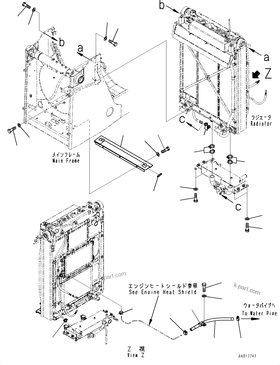 Komatsu parts book diagram for D85PX-18E0 S/N 26001-UP: COOLING SYSTEM, PIPING MOUNTING(#22001-23023)