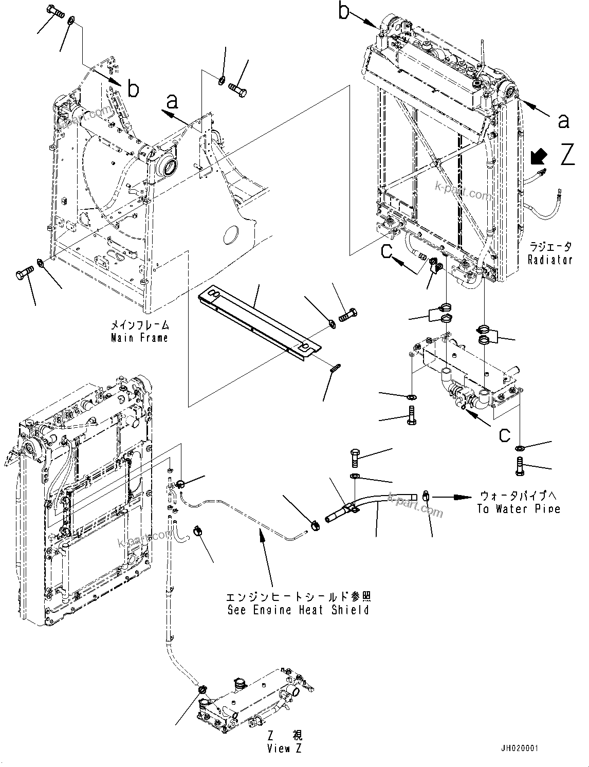 Komatsu parts book diagram for D85PX-18E0 S/N 26001-UP: COOLING SYSTEM, PIPING MOUNTING(#23024-)