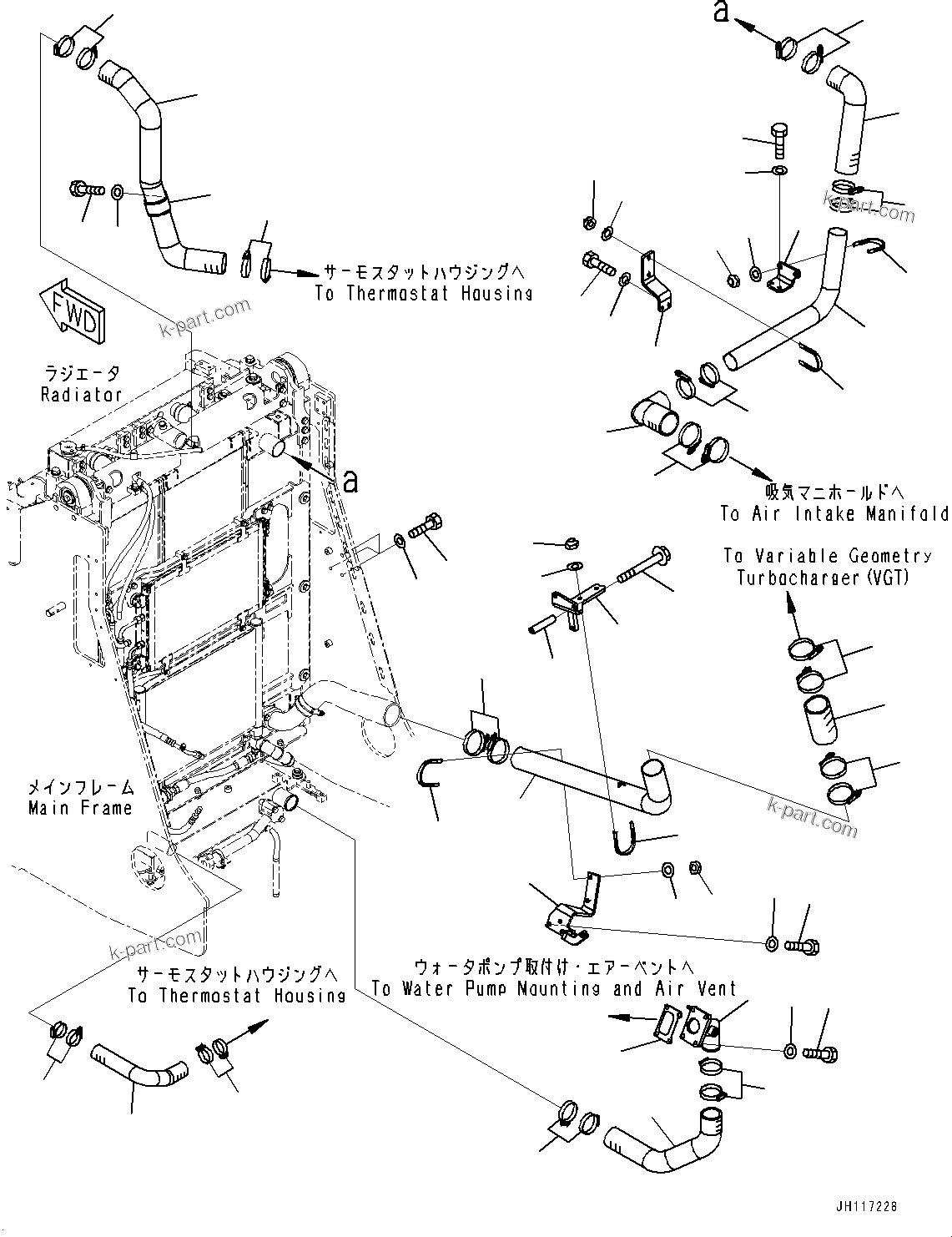 Komatsu parts book diagram for D85PX-18E0 S/N 26001-UP: COOLING PIPING, (#25158-)