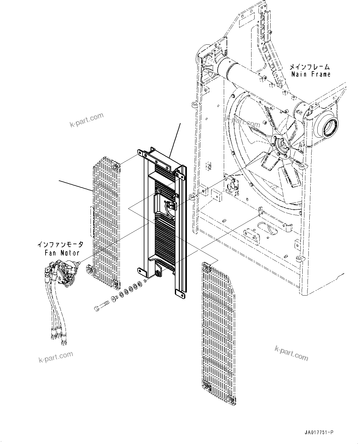Komatsu parts book diagram for D85PX-18E0 S/N 26001-UP: COOLING FAN, SUPPORT(#22001-)