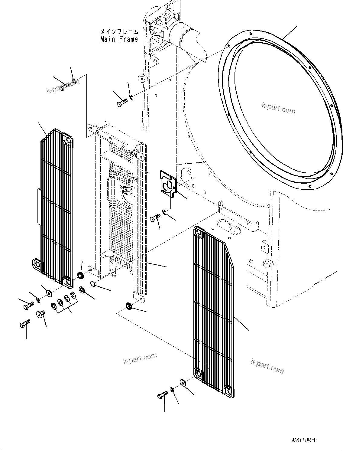 Komatsu parts book diagram for D85PX-18E0 S/N 26001-UP: COOLING FAN, SHROUD(#22001-)