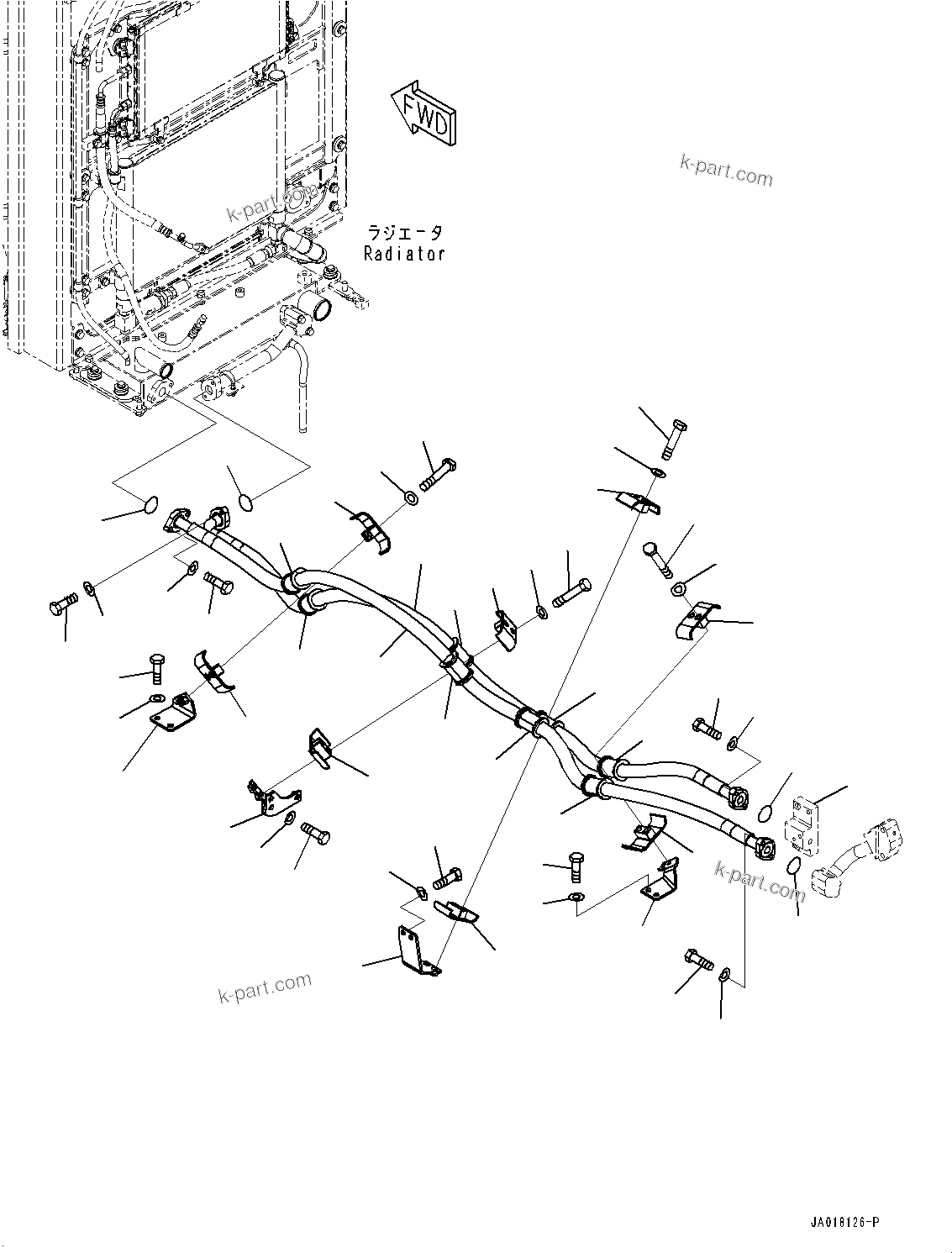 Komatsu parts book diagram for D85PX-18E0 S/N 26001-UP: POWER TRAIN OIL COOLER PIPING, (#22001-)