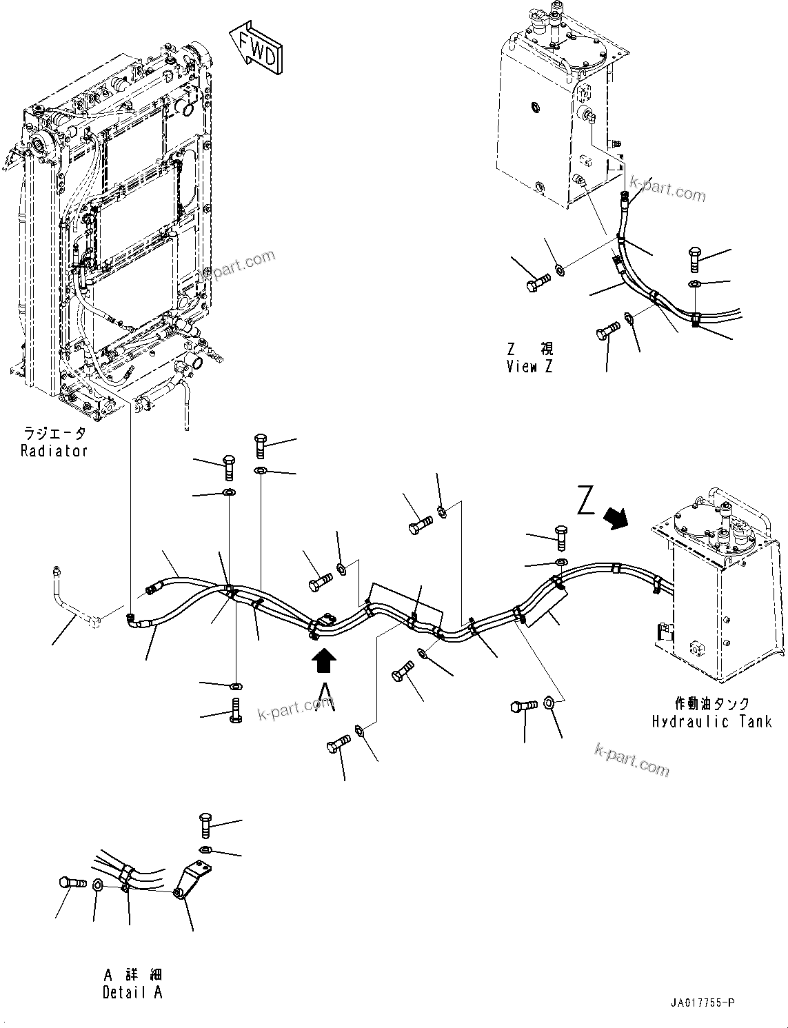 Komatsu parts book diagram for D85PX-18E0 S/N 26001-UP: HYDRAULIC OIL COOLER PIPING, (#22001-)