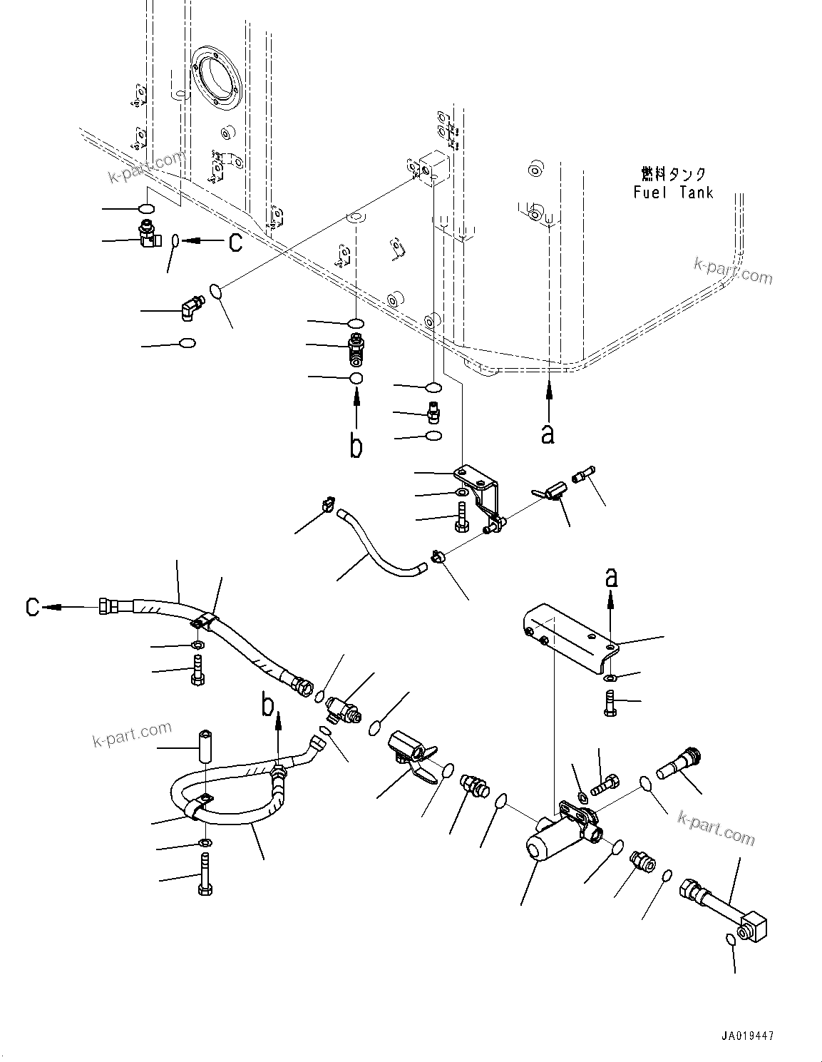 Komatsu parts book diagram for D85PX-18E0 S/N 26001-UP: FUEL TANK, PIPING (PROVISION FOR FIXED MULTI-SHANK RIPPER)(#22001-)