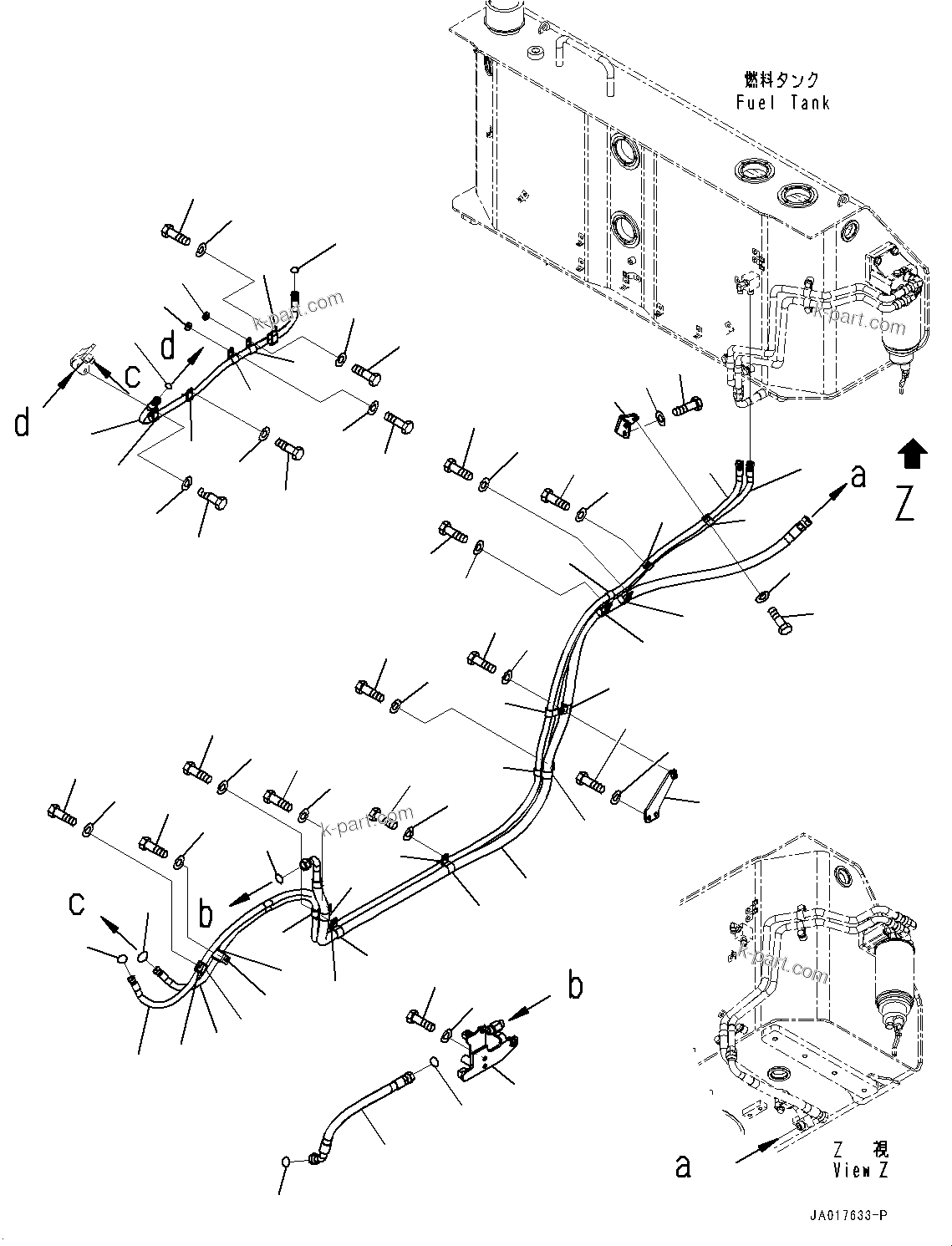 Komatsu parts book diagram for D85PX-18E0 S/N 26001-UP: FUEL SUPPLY PIPING, (#22001-)