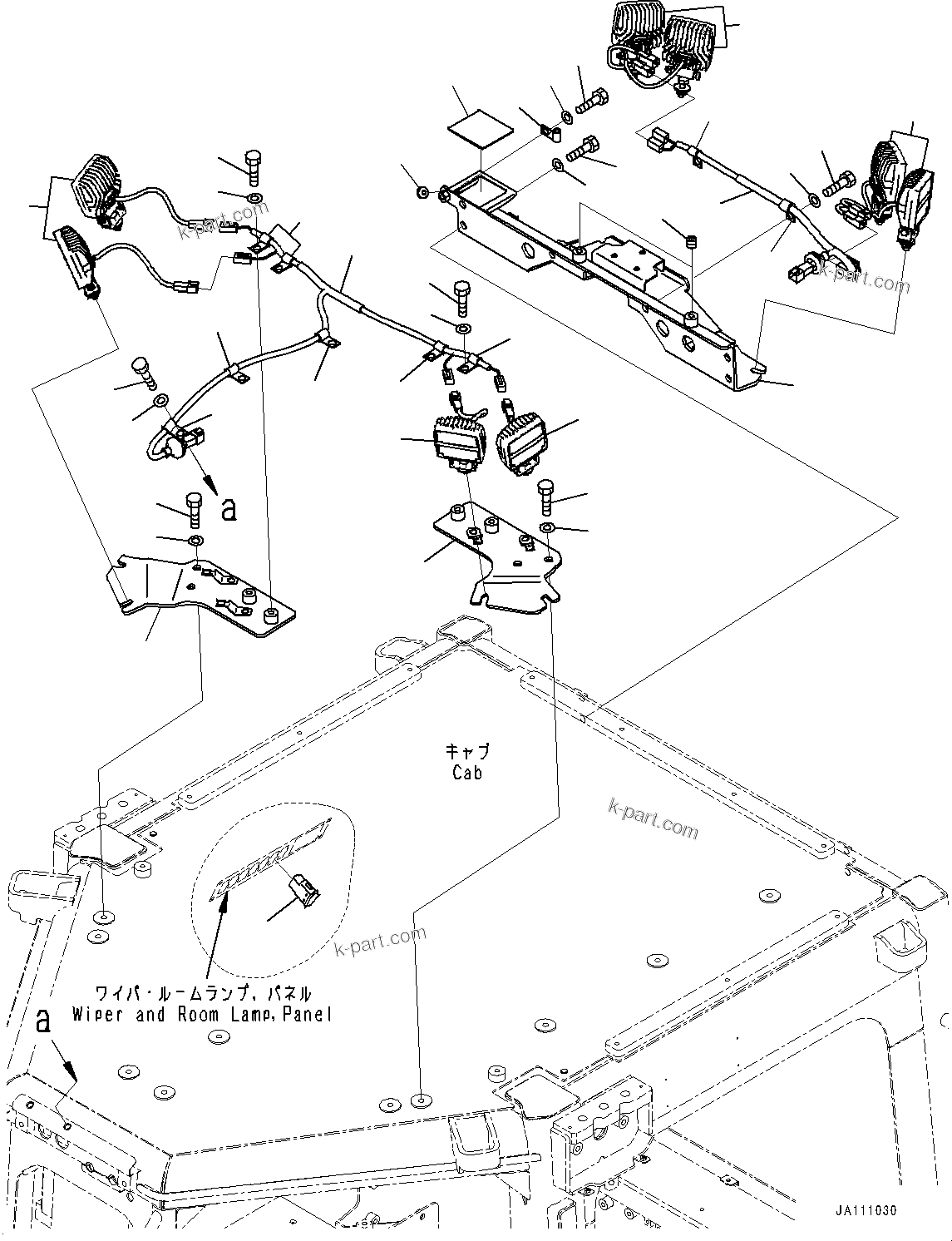 Komatsu parts book diagram for D85PX-18E0 S/N 26001-UP: ADDITIONAL WORKING LAMP, (#25001-)