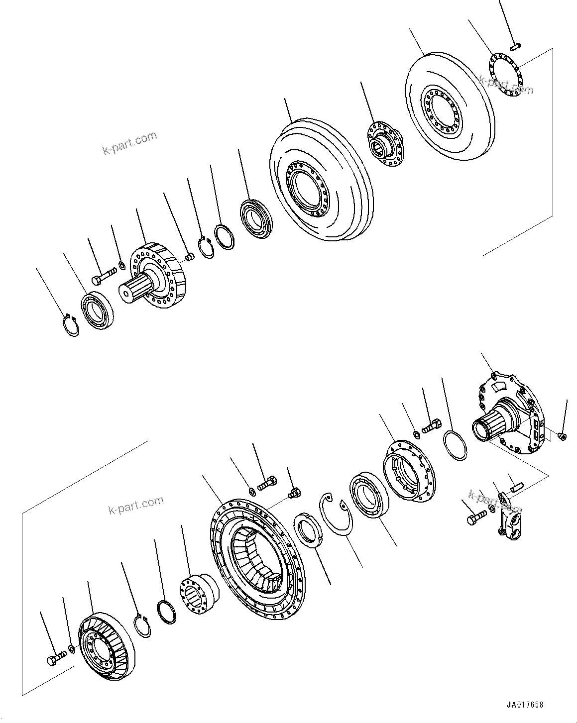 Komatsu parts book diagram for D85PX-18E0 S/N 26001-UP: POWER TRAIN, MAIN BEARING CASE(#22001-)