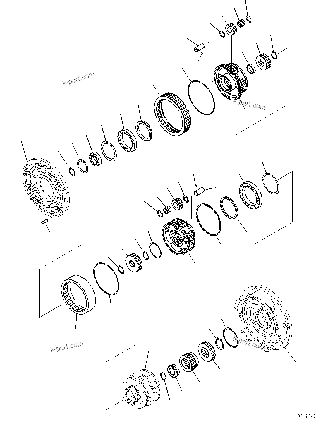 Komatsu parts book diagram for D85PX-18E0 S/N 26001-UP: POWER TRAIN, TRANSMISSION CARRIER (1/2)(#22001-)