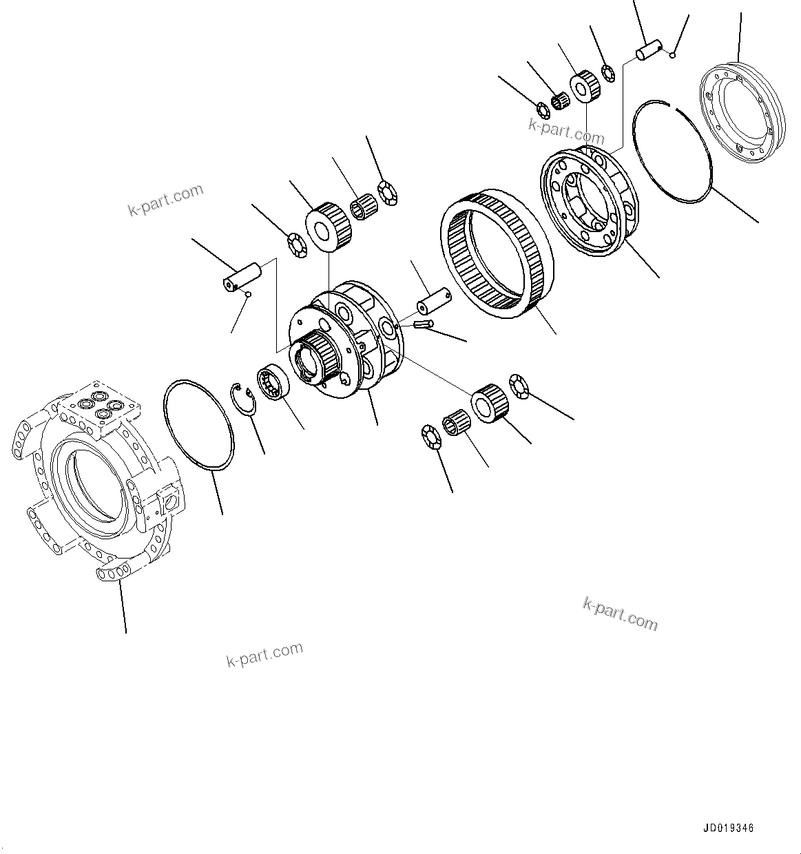 Komatsu parts book diagram for D85PX-18E0 S/N 26001-UP: POWER TRAIN, TRANSMISSION CARRIER (2/2)(#22001-)