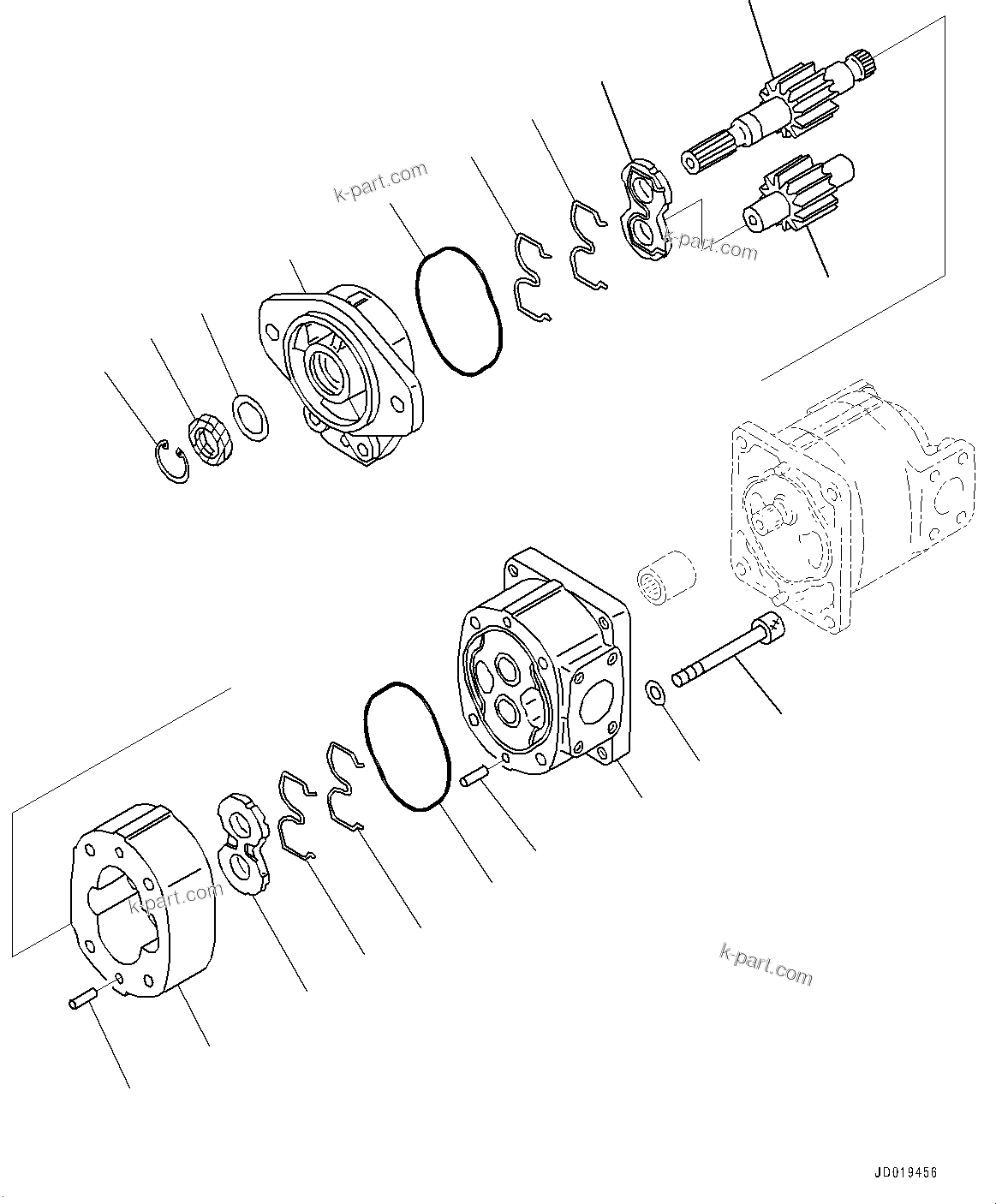 Komatsu parts book diagram for D85PX-18E0 S/N 26001-UP: POWER TRAIN, GEAR PUMP (1/2)(#22001-)