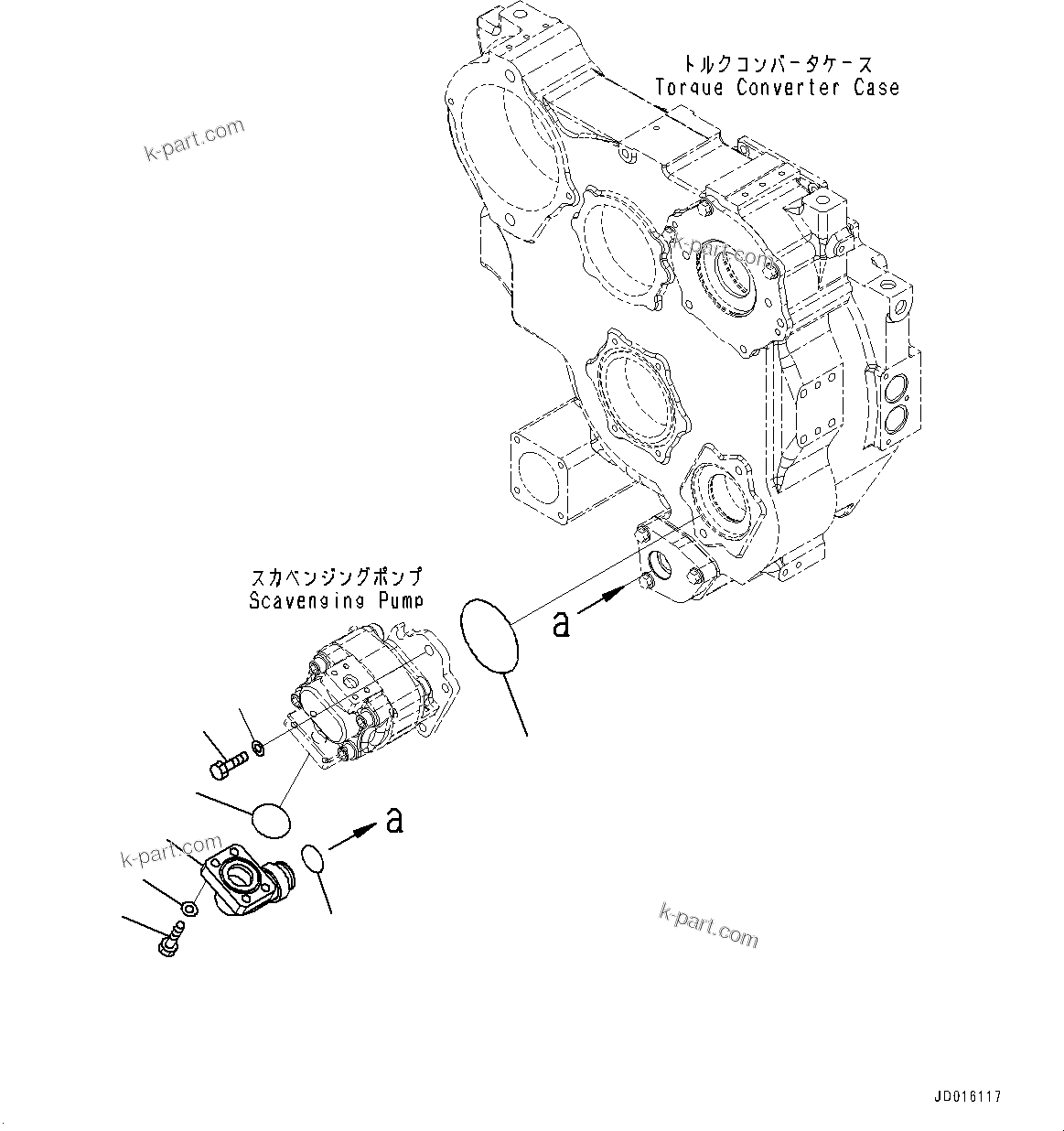 Komatsu parts book diagram for D85PX-18E0 S/N 26001-UP: POWER TRAIN, SCAVENGING PUMP MOUNTING(#22001-)