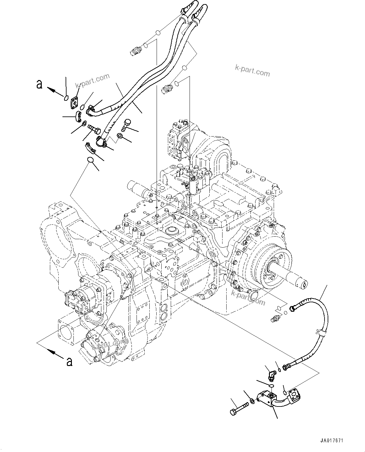 Komatsu parts book diagram for D85PX-18E0 S/N 26001-UP: POWER TRAIN, PIPING (1/2)(#22001-)
