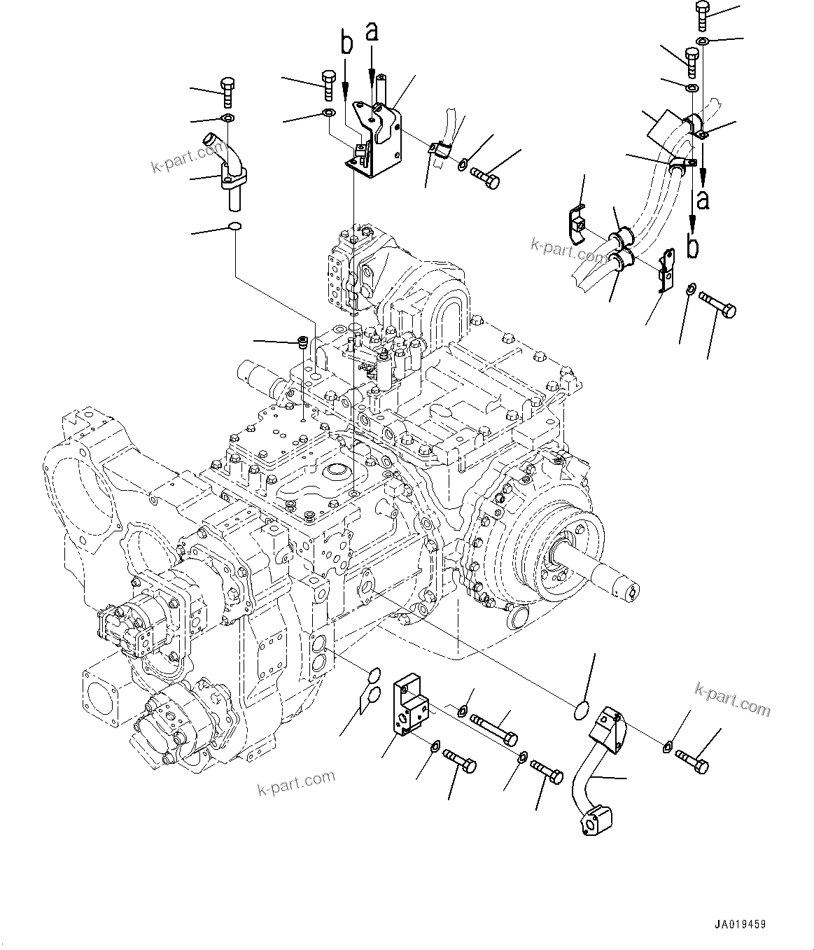 Komatsu parts book diagram for D85PX-18E0 S/N 26001-UP: POWER TRAIN, TUBE AND BRACKET(#22001-)