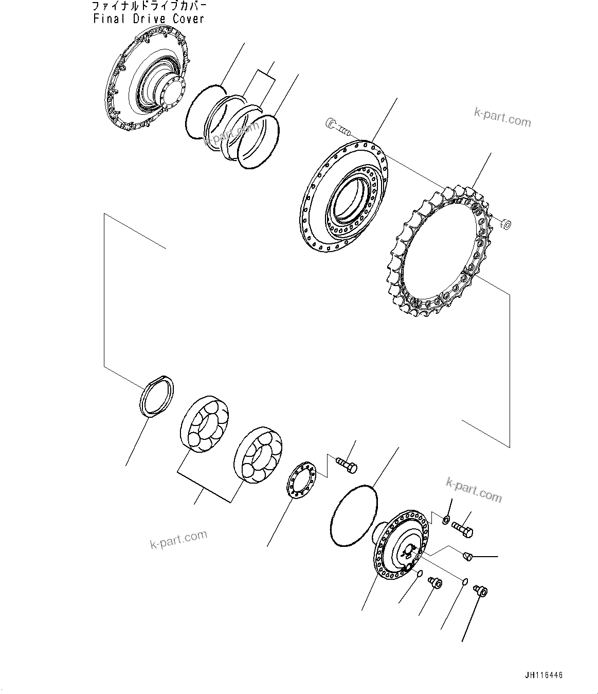 Komatsu parts book diagram for D85PX-18E0 S/N 26001-UP: FINAL DRIVE, SPROCKET HUB, L.H.(#26001-)