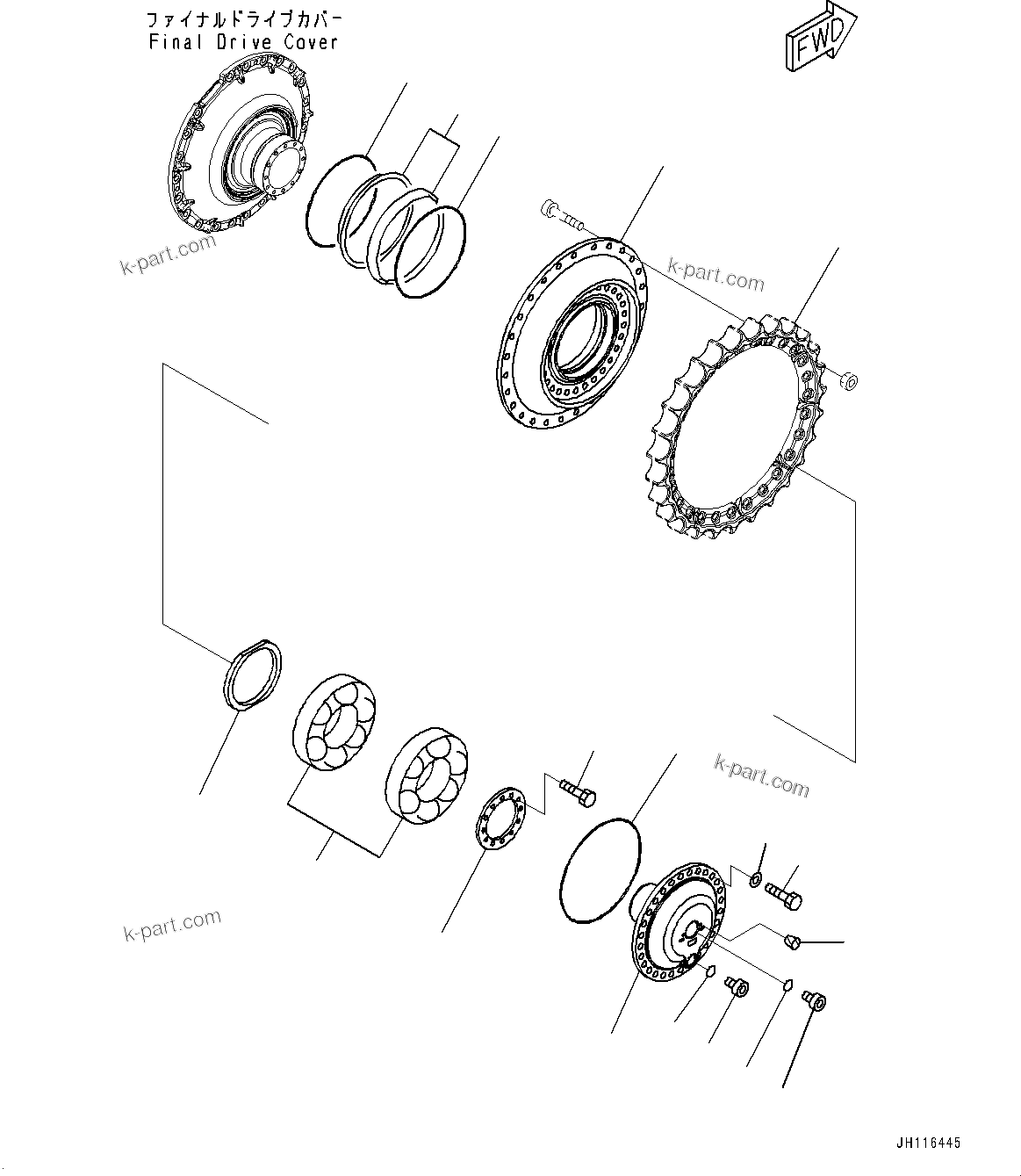 Komatsu parts book diagram for D85PX-18E0 S/N 26001-UP: FINAL DRIVE, SPROCKET HUB, R.H.(#26001-)