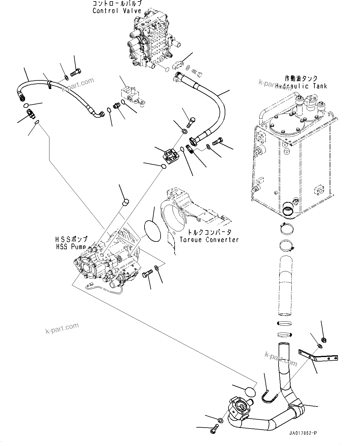 Komatsu parts book diagram for D85PX-18E0 S/N 26001-UP: POWER TRAIN OIL COOLER PIPING, HSS MOTOR PIPING (1/3)(#22001-)