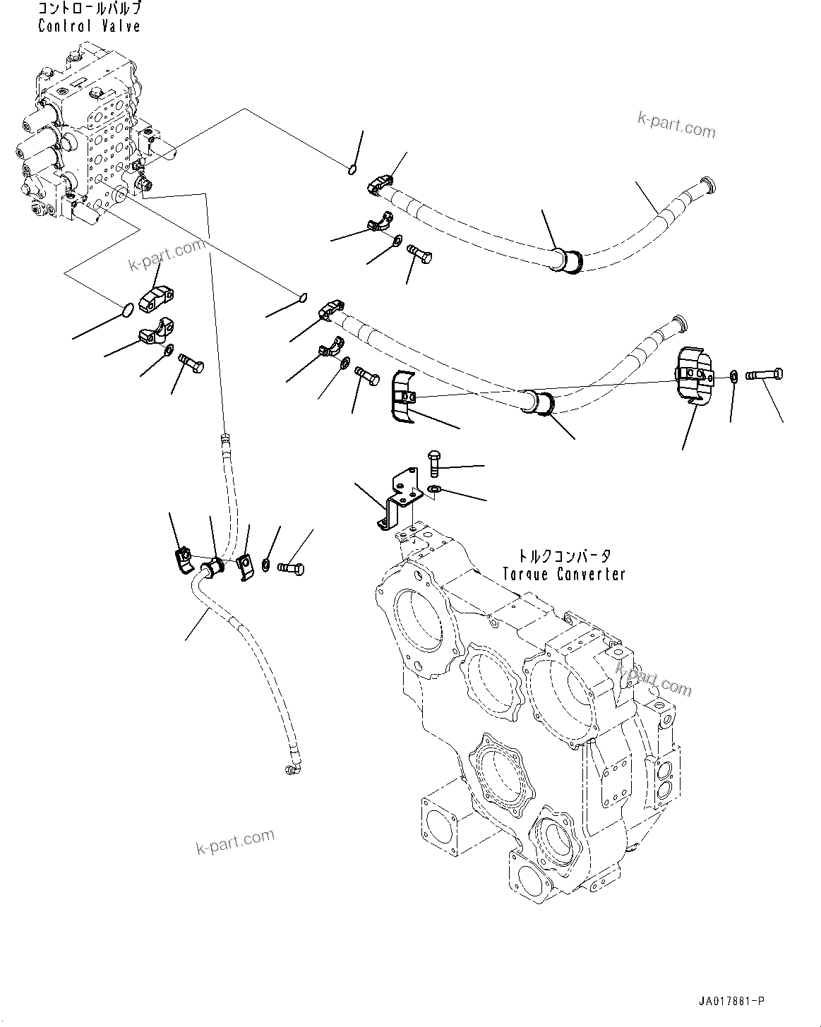 Komatsu parts book diagram for D85PX-18E0 S/N 26001-UP: POWER TRAIN OIL COOLER PIPING, BRACKET AND CLAMP (2/2)(#22001-)