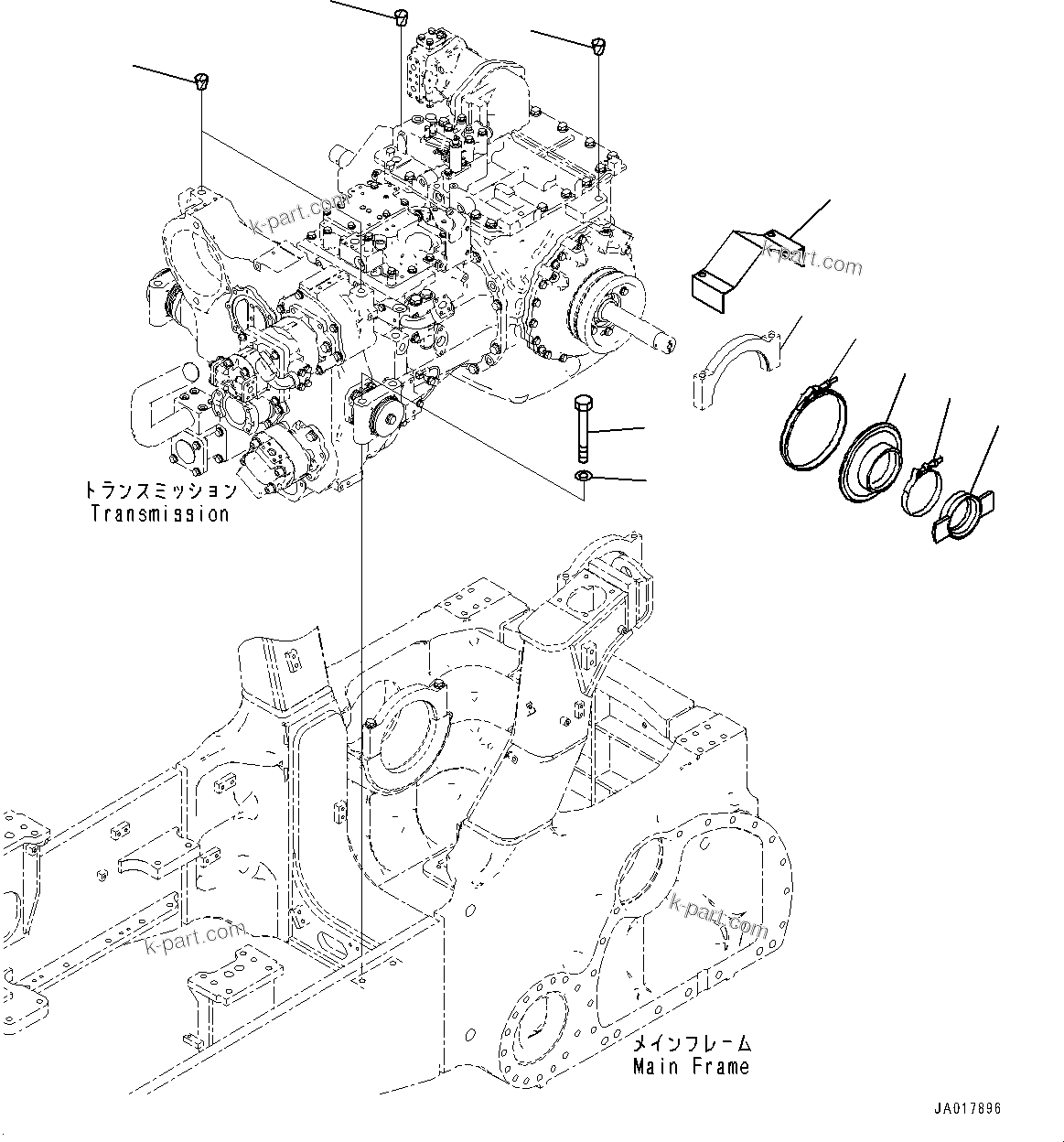 Komatsu parts book diagram for D85PX-18E0 S/N 26001-UP: POWER TRAIN MOUNTING, (#22001-)
