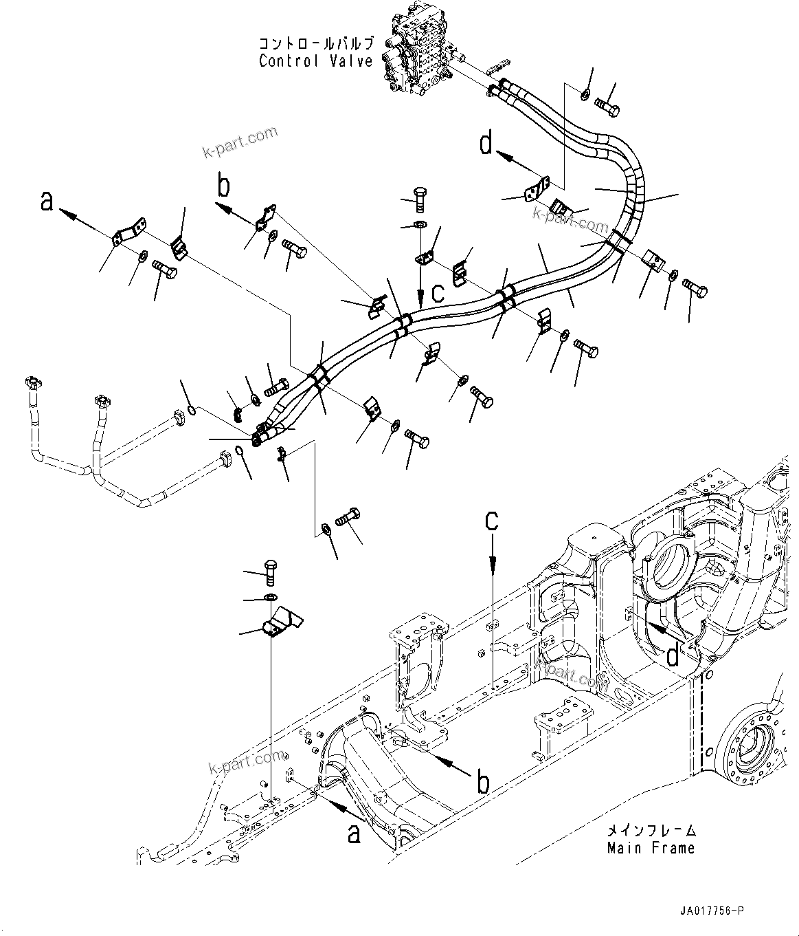 Komatsu parts book diagram for D85PX-18E0 S/N 26001-UP: DOZER BLADE LIFT PIPING, PIPING AND BRACKET(#22001-)