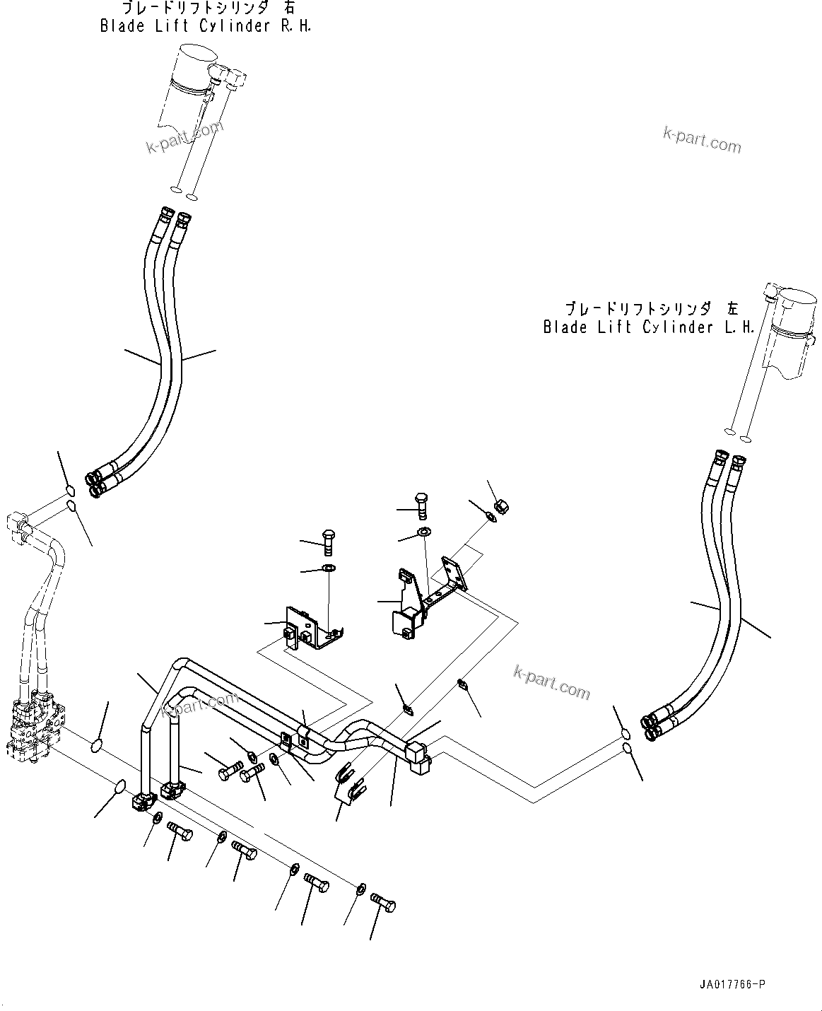 Komatsu parts book diagram for D85PX-18E0 S/N 26001-UP: DOZER BLADE LIFT PIPING, PIPING (2/2)(#22001-)