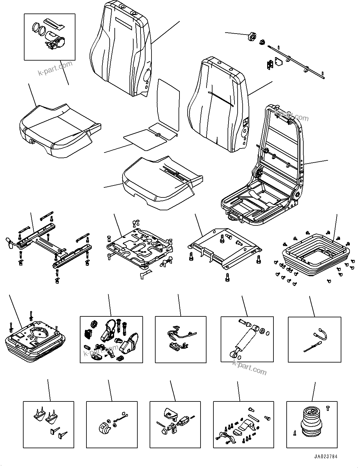 Komatsu parts book diagram for D85PX-18E0 S/N 26001-UP: OPERATOR'S SEAT, INNER PARTS(#22001-)