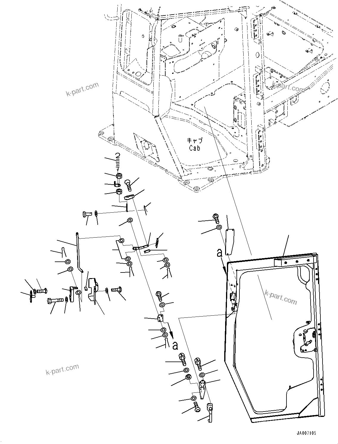 Komatsu parts book diagram for D85PX-18E0 S/N 26001-UP: CAB, DOOR AND LATCH, L.H.(#25153-)