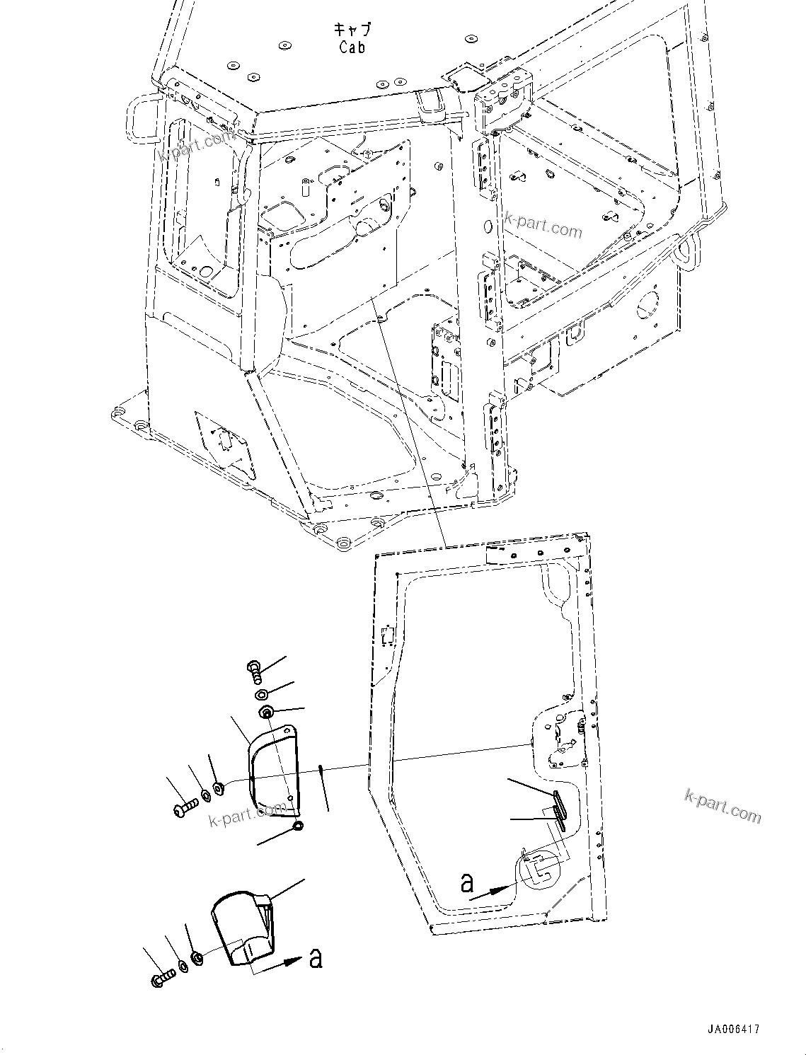 Komatsu parts book diagram for D85PX-18E0 S/N 26001-UP: CAB, DOOR COVER, L.H.(#25153-)