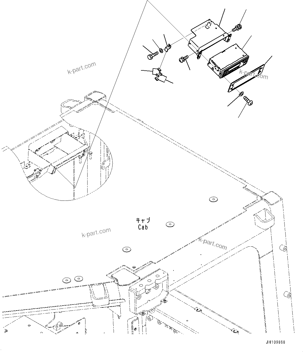 Komatsu parts book diagram for D85PX-18E0 S/N 26001-UP: CAB, RADIO(#25153-)