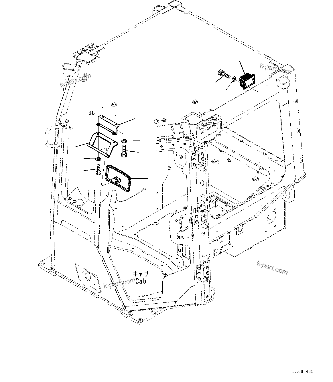 Komatsu parts book diagram for D85PX-18E0 S/N 26001-UP: CAB, REARVIEW MIRROR(#25153-)